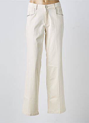Jeans coupe droite broderie rivets taille haute beige PARA MI femme