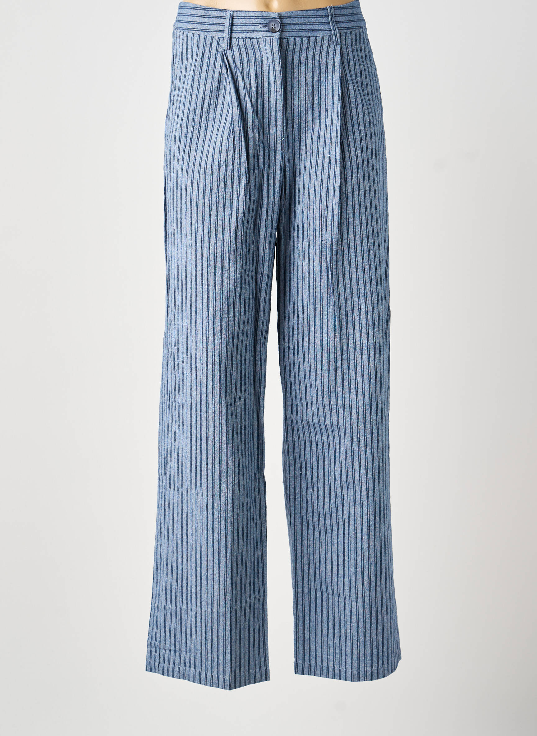 Pantalon large fermeture zippée sous rabat boutonné taille haute bleu ADORE femme