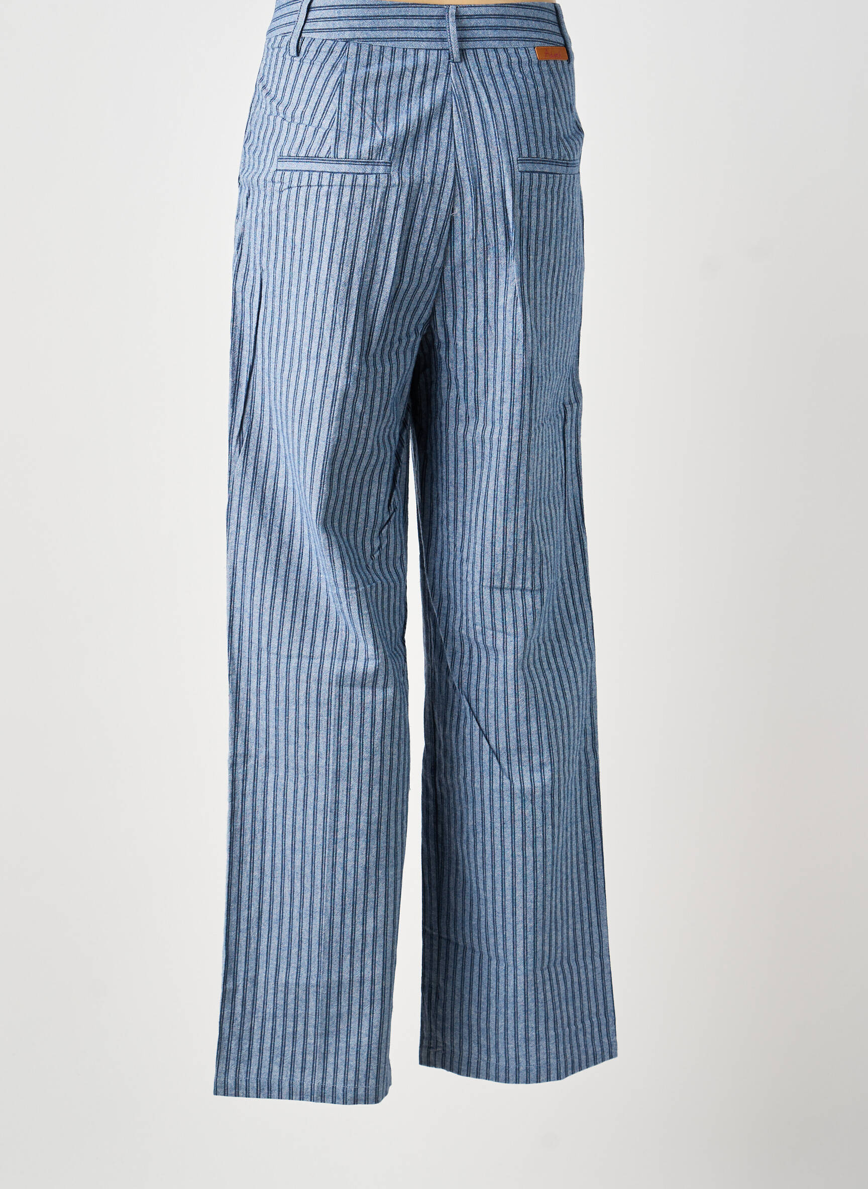 Pantalon large fermeture zippée sous rabat boutonné taille haute bleu ADORE femme