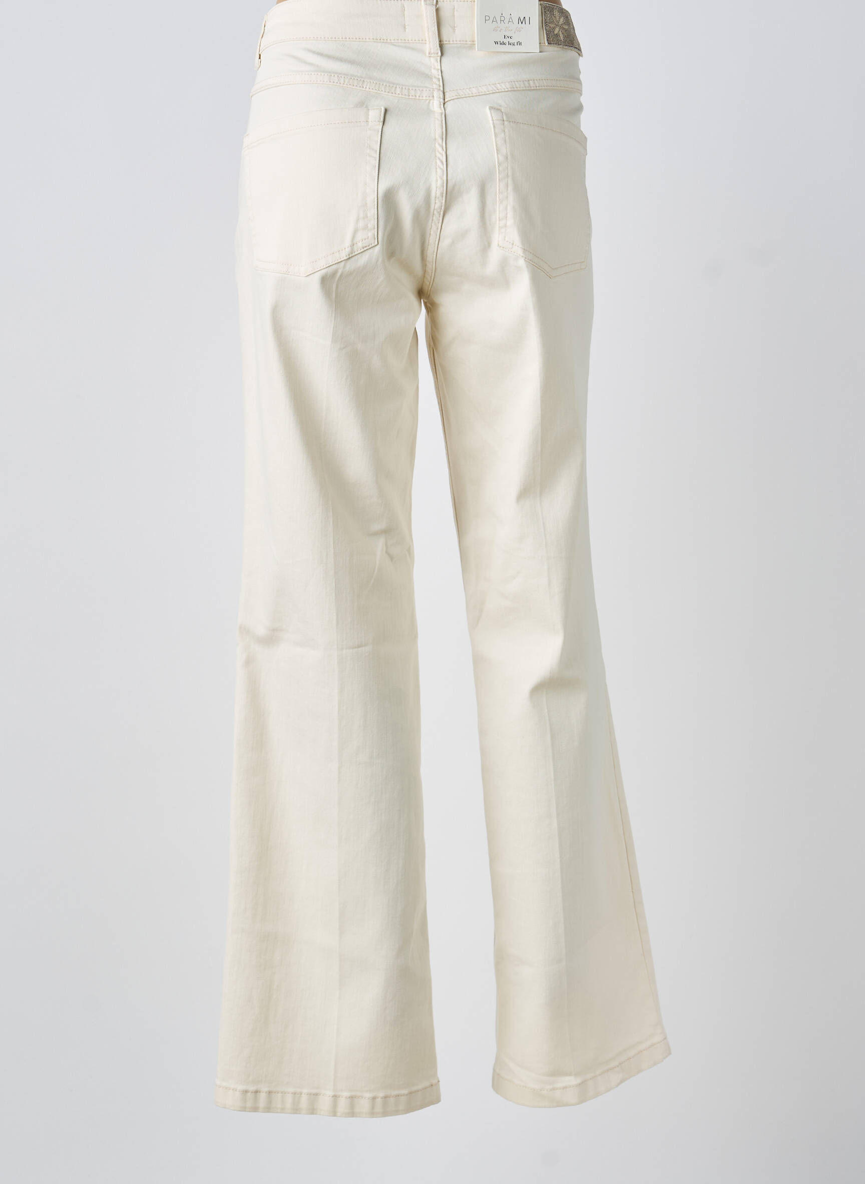 Jeans coupe droite broderie rivets taille haute beige PARA MI femme