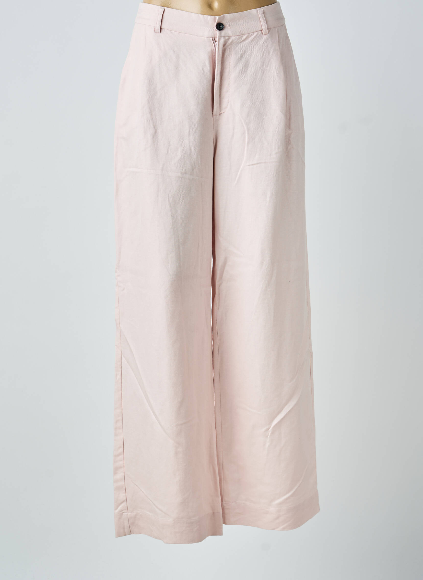 Pantalon large fermeture zippée sous rabat boutonné taille haute rose YERSE femme