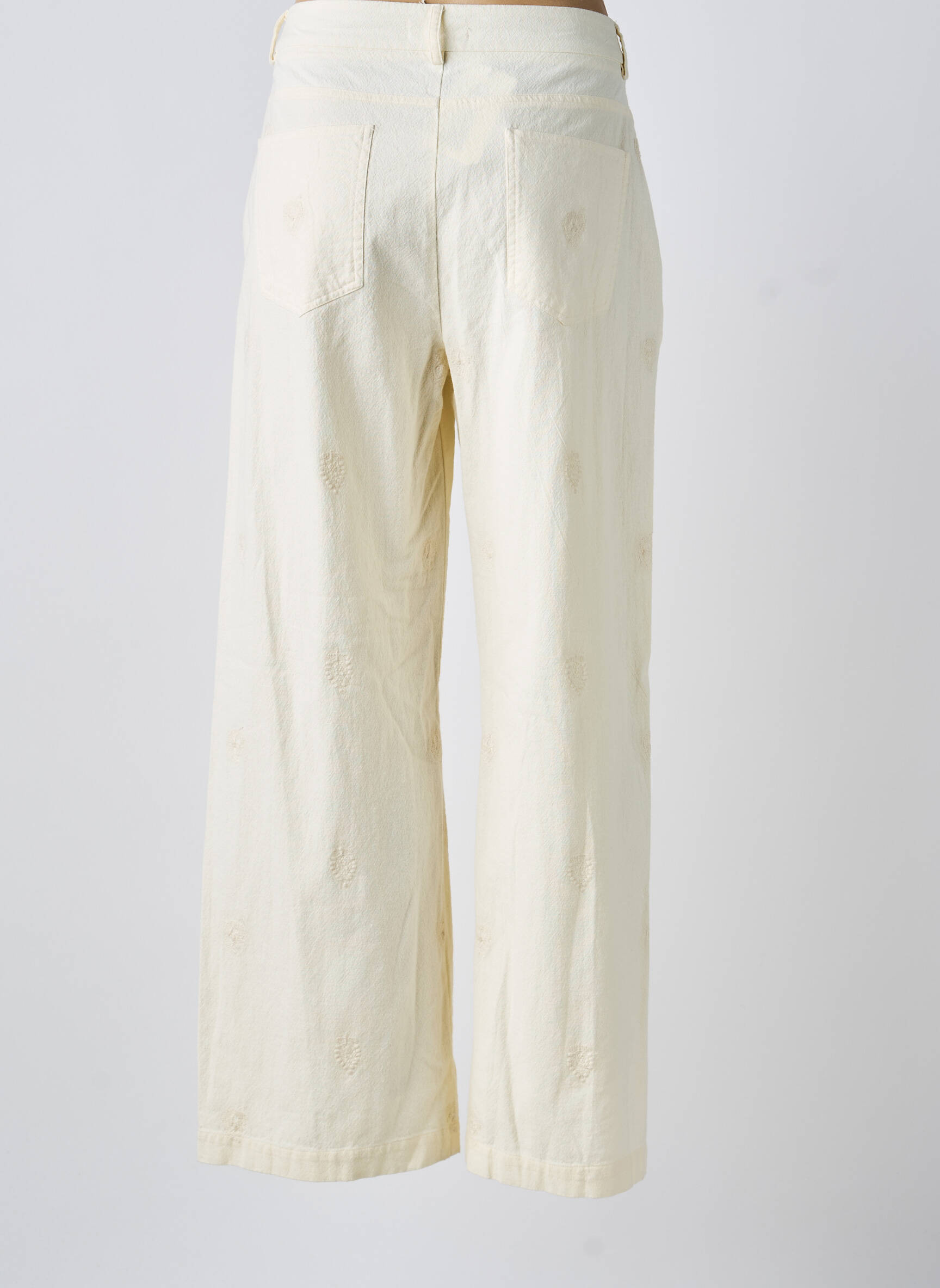 Pantalon large tissage crêpe taille haute beige MAISON HOTEL femme