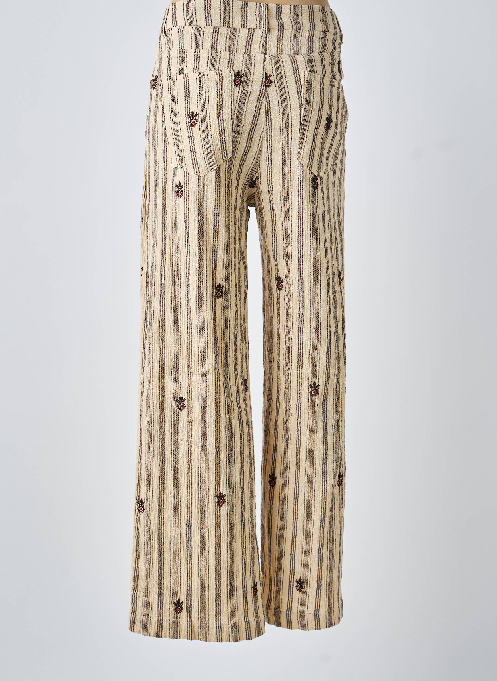 Pantalon large fermeture zippée sous rabat boutonné taille haute beige MAISON HOTEL femme