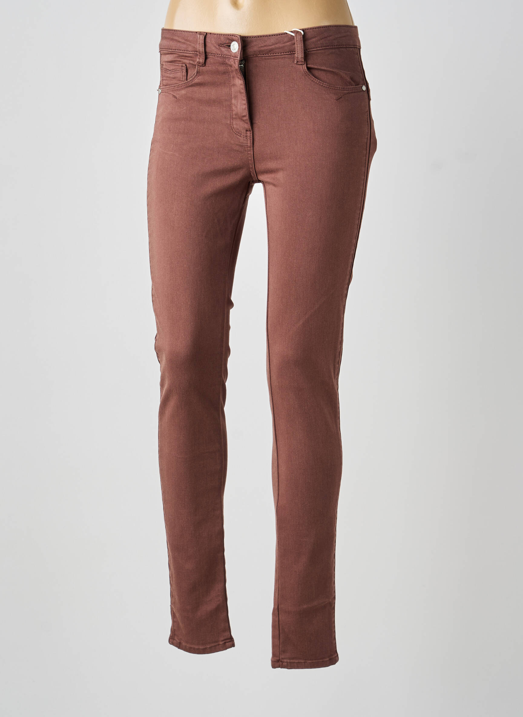 Jeans coupe slim stretch taille normale marron C'EST BEAU LA VIE femme
