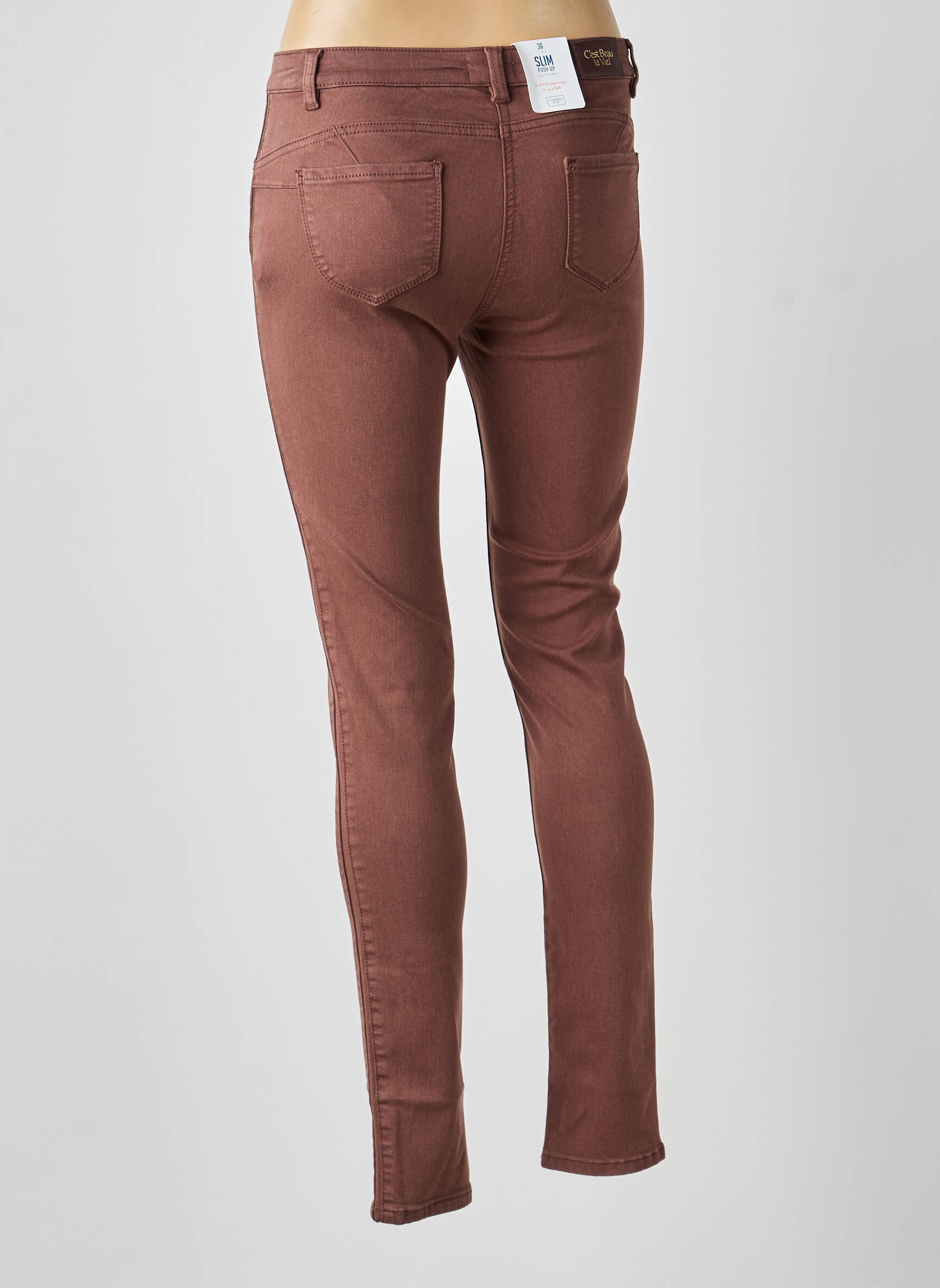 Jeans coupe slim stretch taille normale marron C'EST BEAU LA VIE femme
