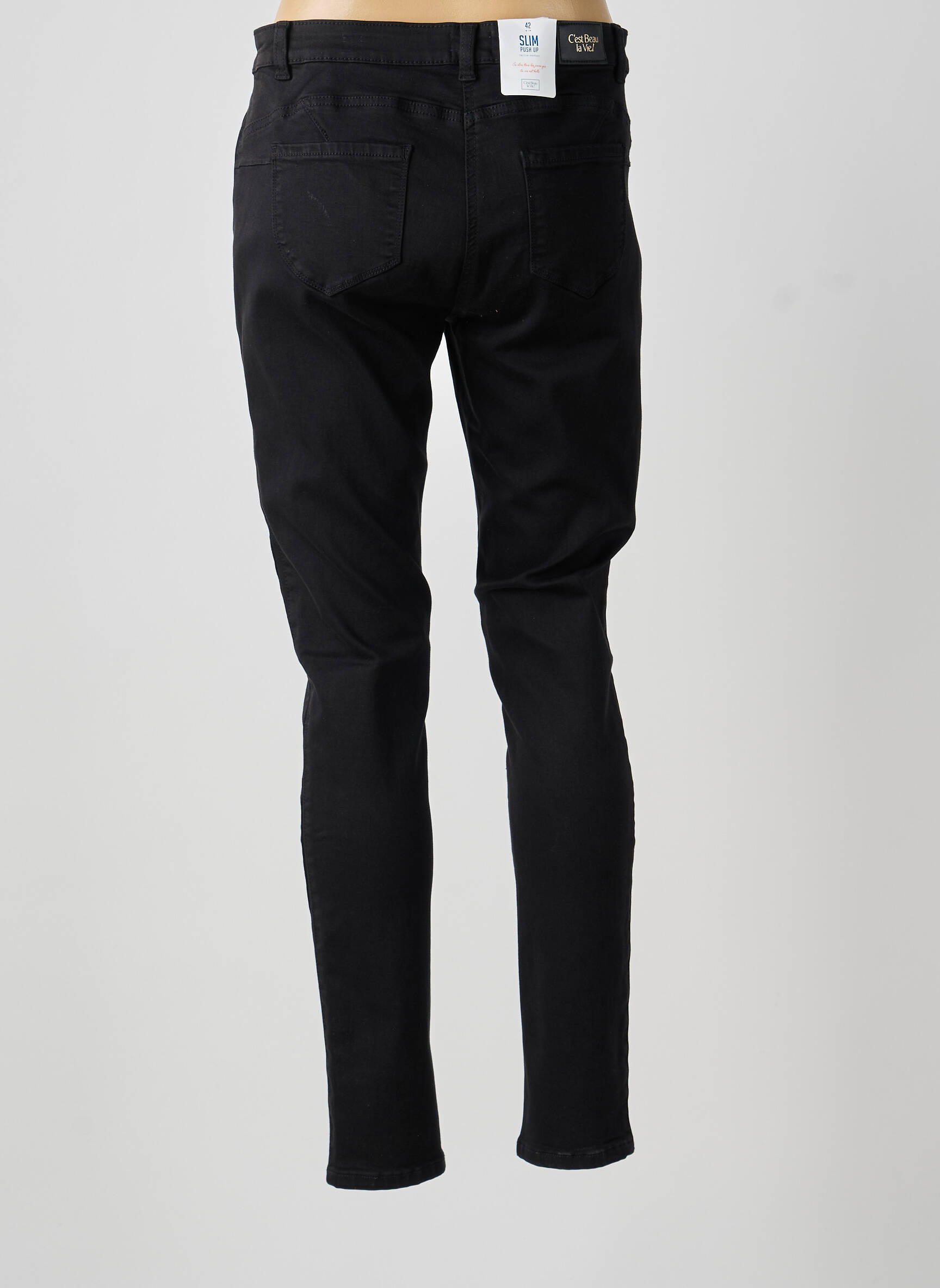 Jeans coupe slim stretch taille normale noir C'EST BEAU LA VIE femme