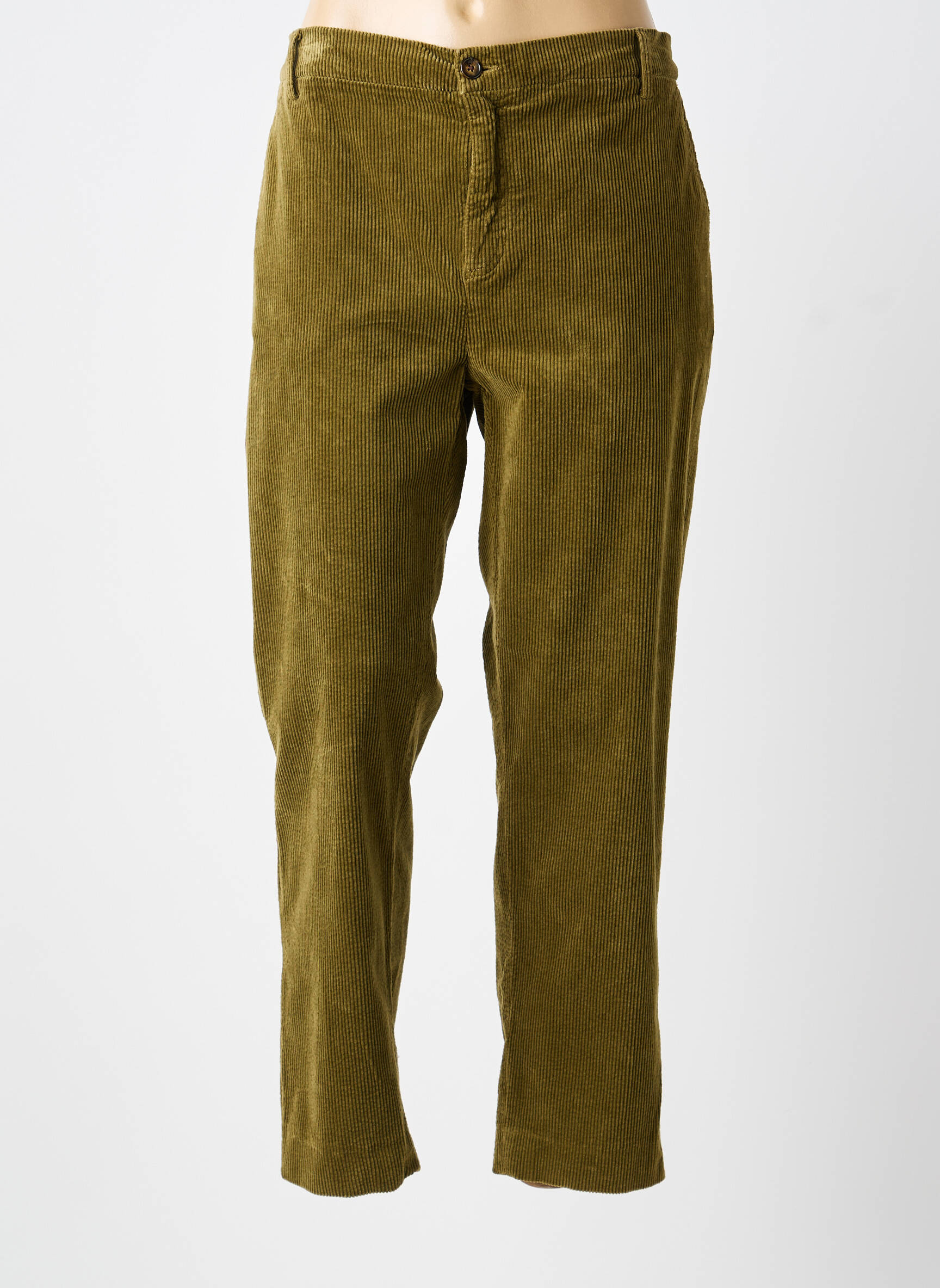 Pantalon chino fermeture zippée sous rabat boutonné taille normale vert HOD femme