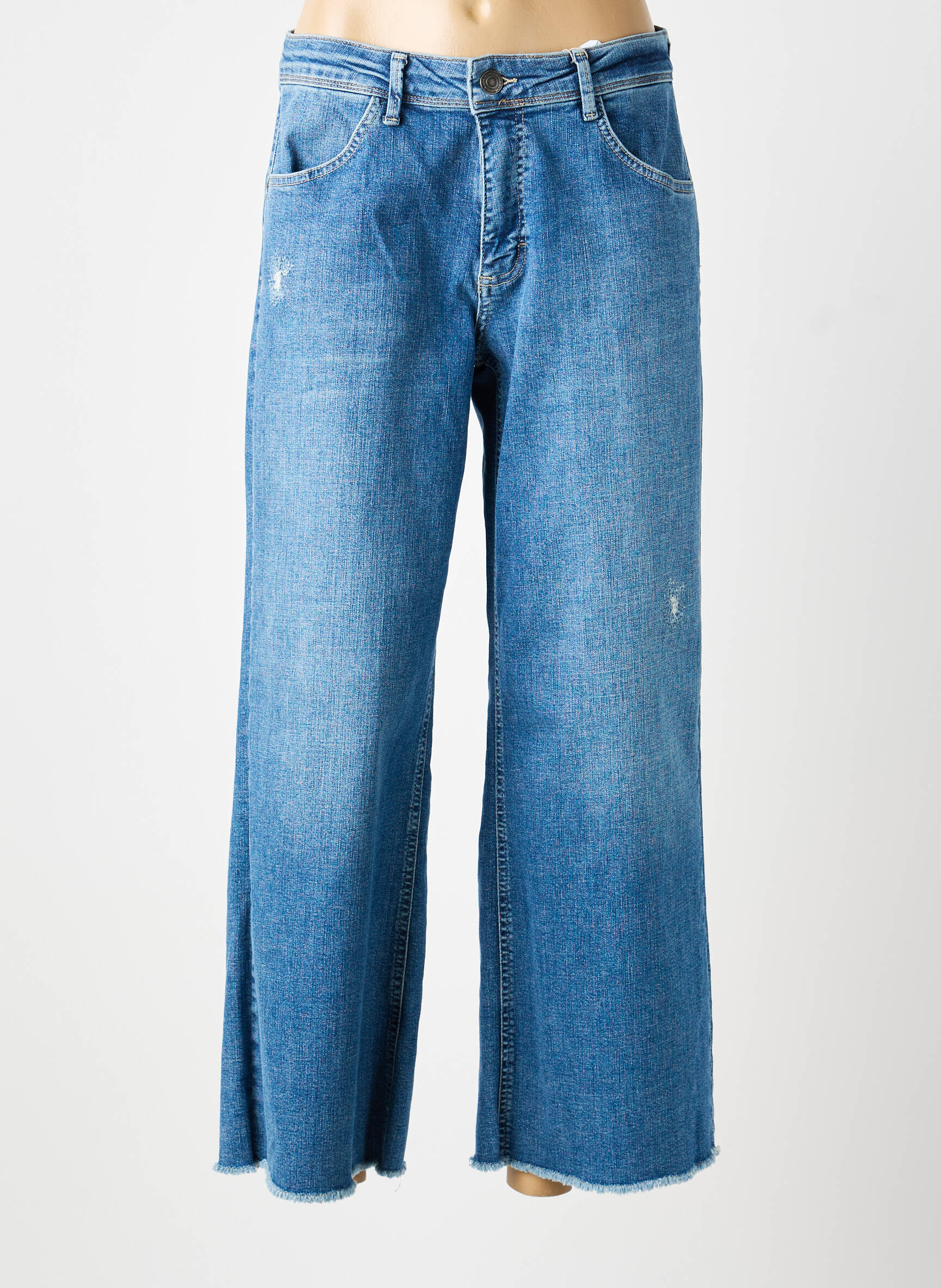 Jeans coupe large effet usé délavé taille haute bleu PARA MI femme