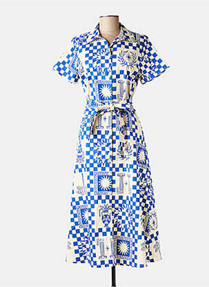 Robe longue imprimé fantaisie manches courtes bleu LEO & UGO femme