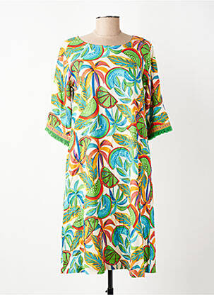 Robe mi-longue manches 3/4 manches 3/4 vert ORIENTIQUE NATURALLY femme