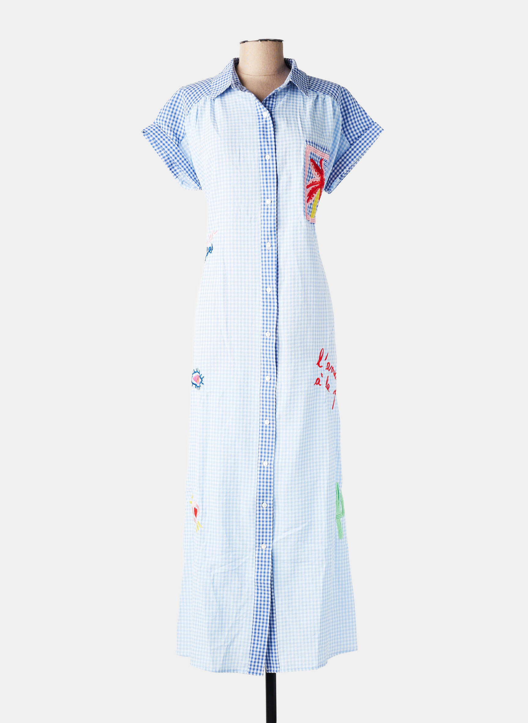 Robe longue manches courtes manches courtes bleu INSPIRATION STUDIO femme