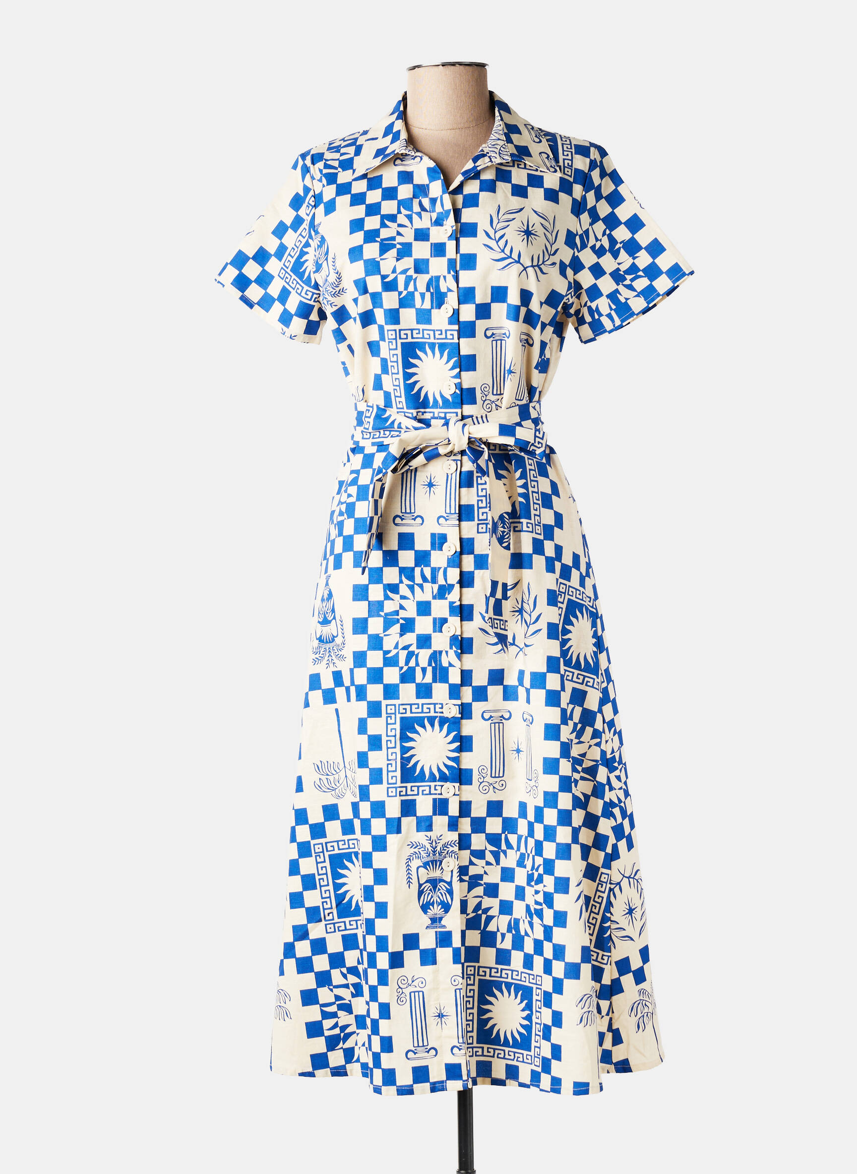 Robe longue imprimé fantaisie manches courtes bleu LEO & UGO femme