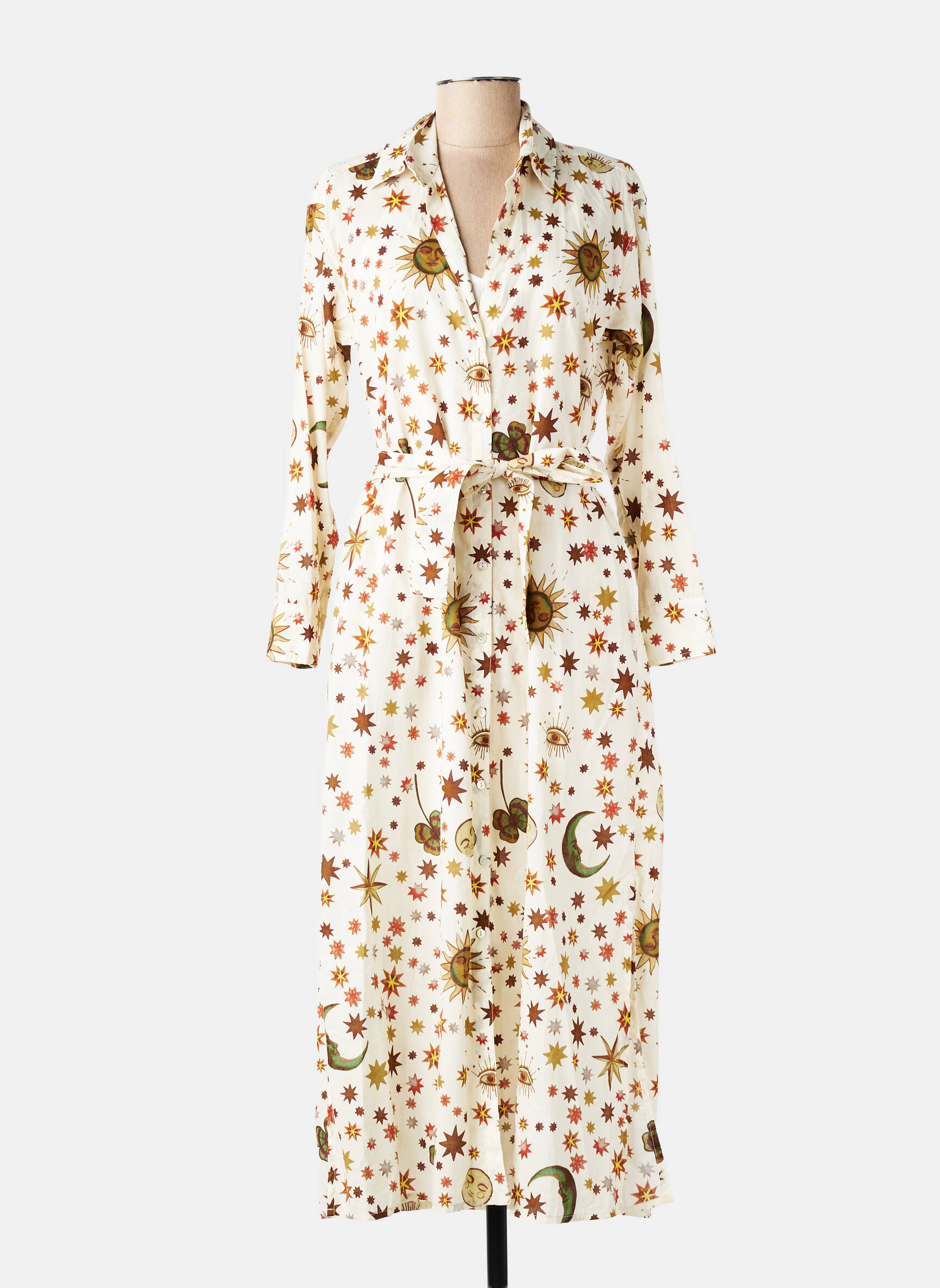 Robe longue manches longues manches longues beige HOD femme