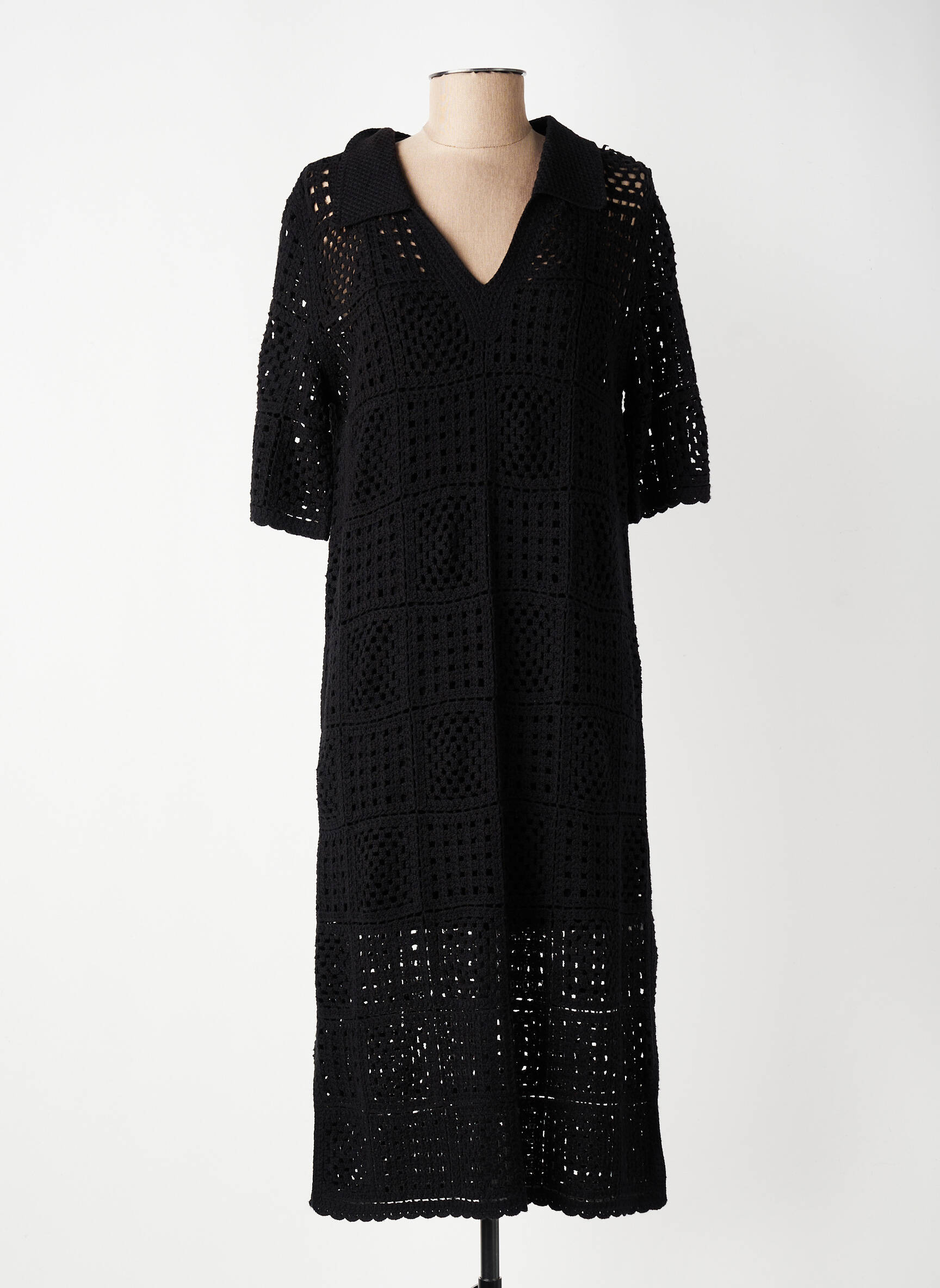 Robe longue manches courtes manches courtes noir YERSE femme