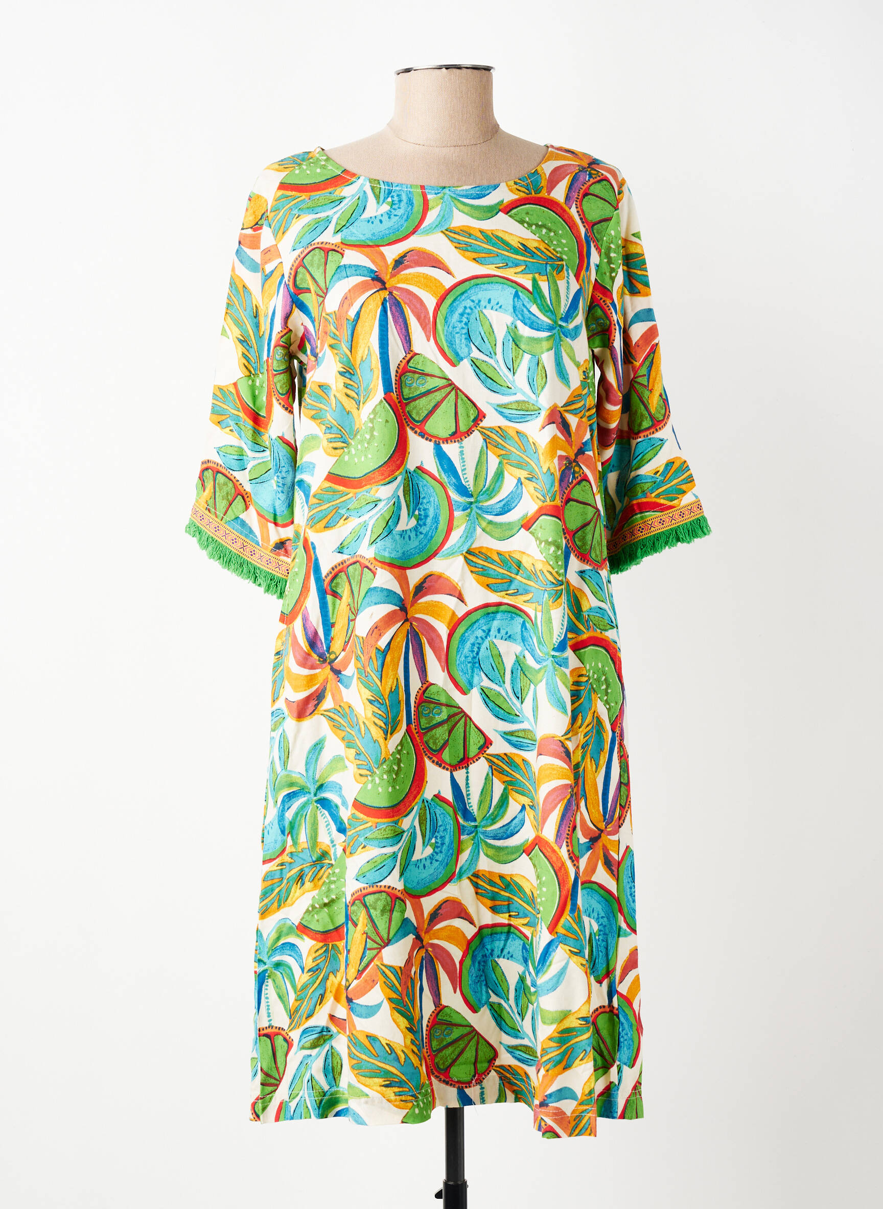 Robe mi-longue manches 3/4 manches 3/4 vert ORIENTIQUE NATURALLY femme