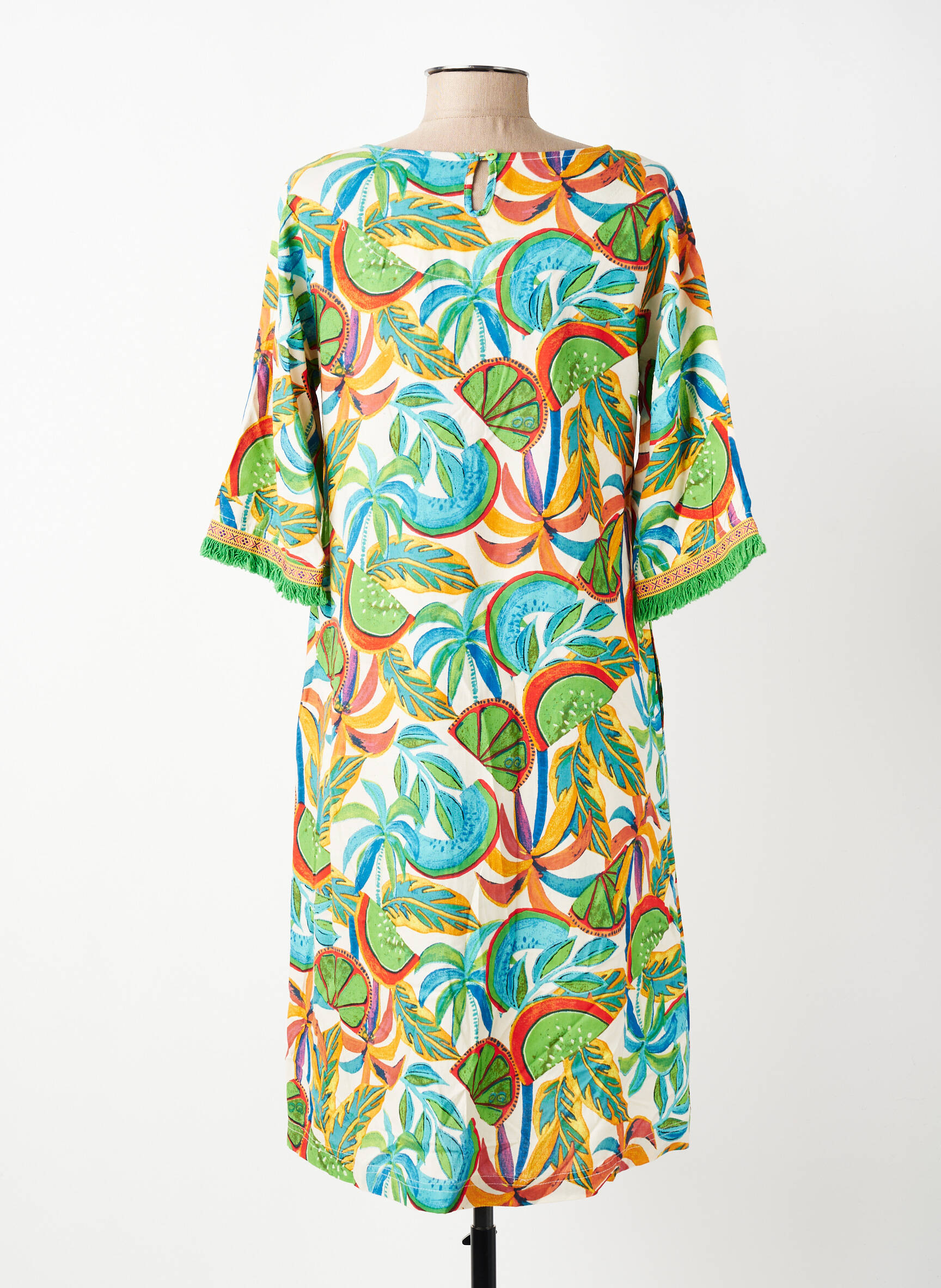 Robe mi-longue manches 3/4 manches 3/4 vert ORIENTIQUE NATURALLY femme