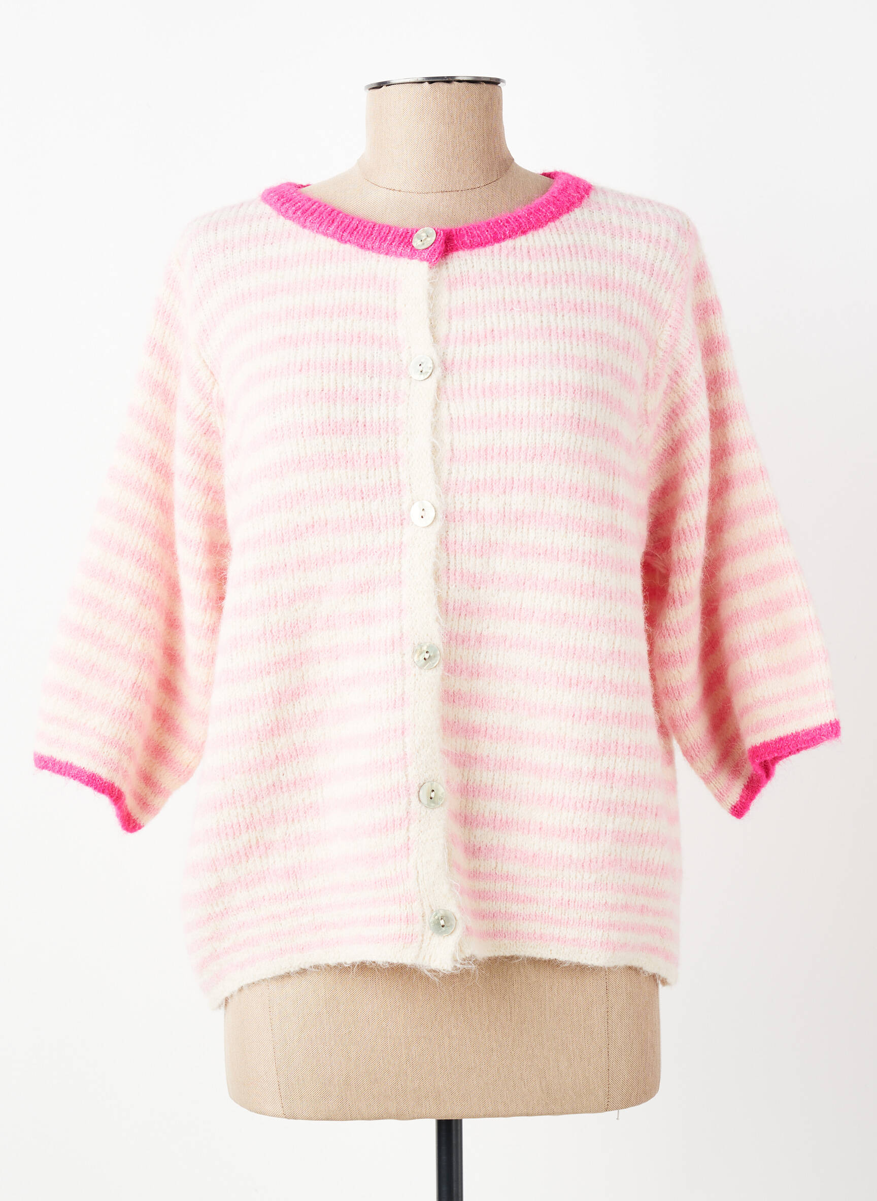 Gilet manches longues col rond rose LUK AP femme
