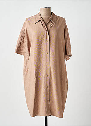 Robe mi-longue manches courtes manches courtes marron YAYA femme