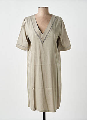 Robe mi-longue manches courtes manches courtes vert YAYA femme