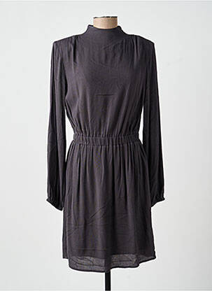 Robe mi-longue tissage crêpe manches longues gris YAYA femme