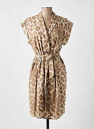 Robe mi-longue manches courtes manches courtes marron YAYA femme