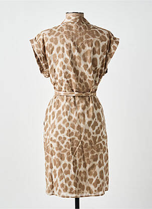 Robe mi-longue manches courtes manches courtes marron YAYA femme