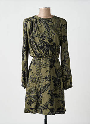 Robe mi-longue imprimé fantaisie manches longues vert IKKS femme