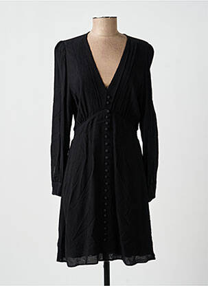 Robe mi-longue tissage crêpe manches longues noir IKKS femme