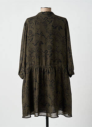 Robe mi-longue tissage crêpe manches longues vert IKKS femme