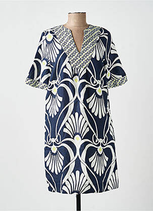Robe mi-longue imprimé fantaisie manches courtes bleu WHITE STUFF femme