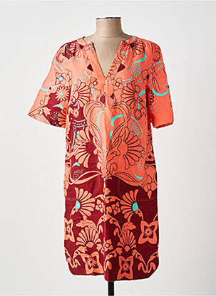 Robe mi-longue imprimé fantaisie manches courtes orange WHITE STUFF femme
