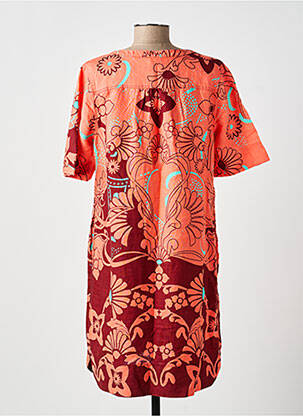 Robe mi-longue imprimé fantaisie manches courtes orange WHITE STUFF femme