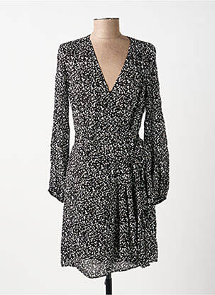 Robe mi-longue imprimé fantaisie manches longues noir IKKS femme