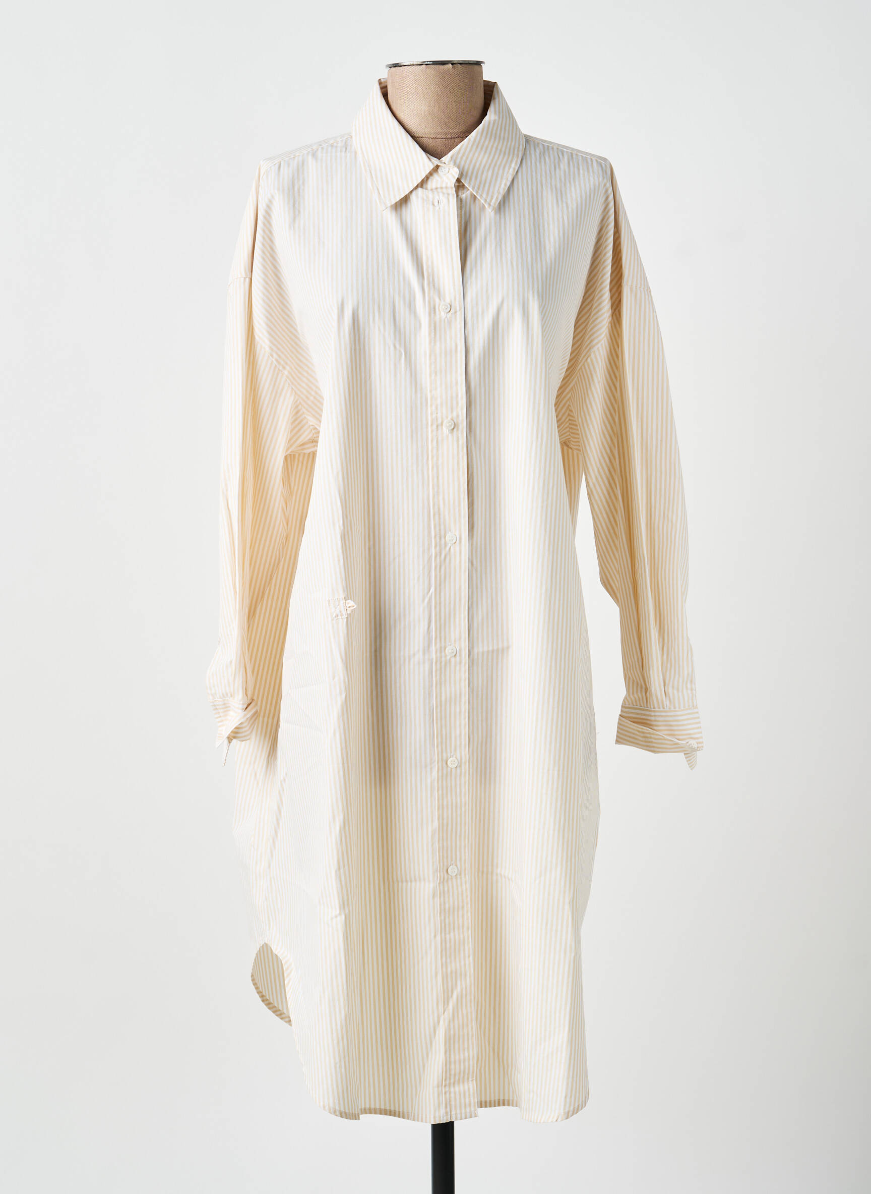 Robe mi-longue manches longues manches longues beige YAYA femme