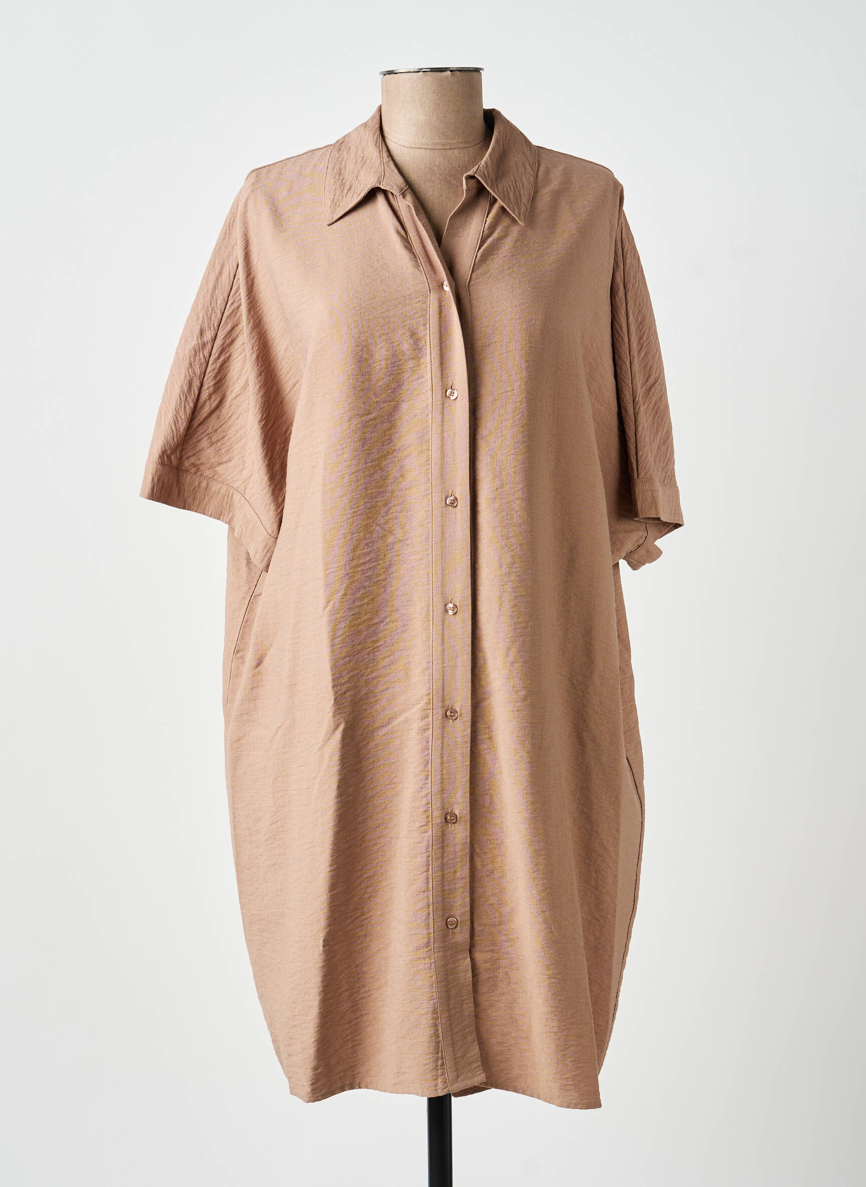 Robe mi-longue manches courtes manches courtes marron YAYA femme