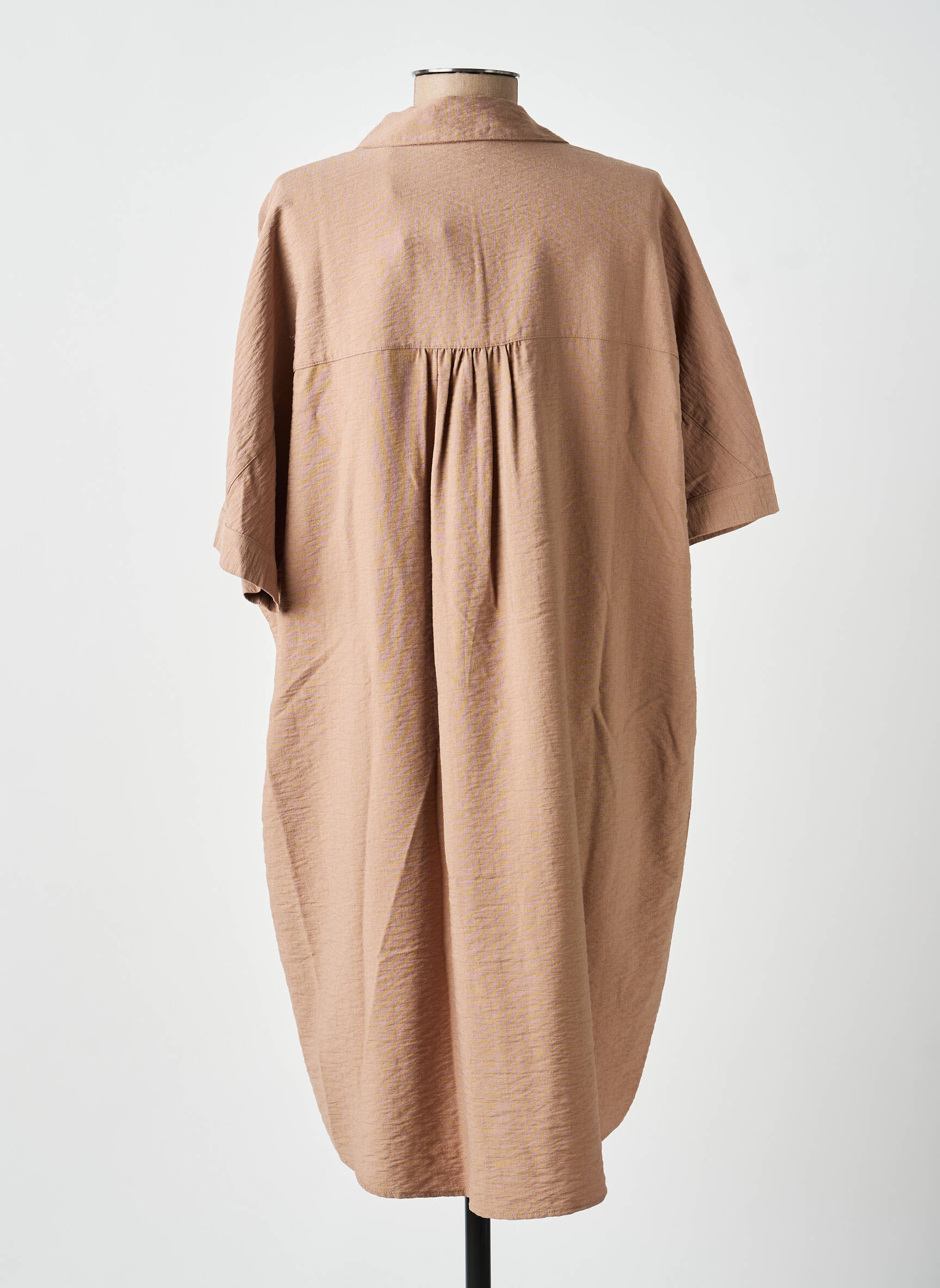 Robe mi-longue manches courtes manches courtes marron YAYA femme