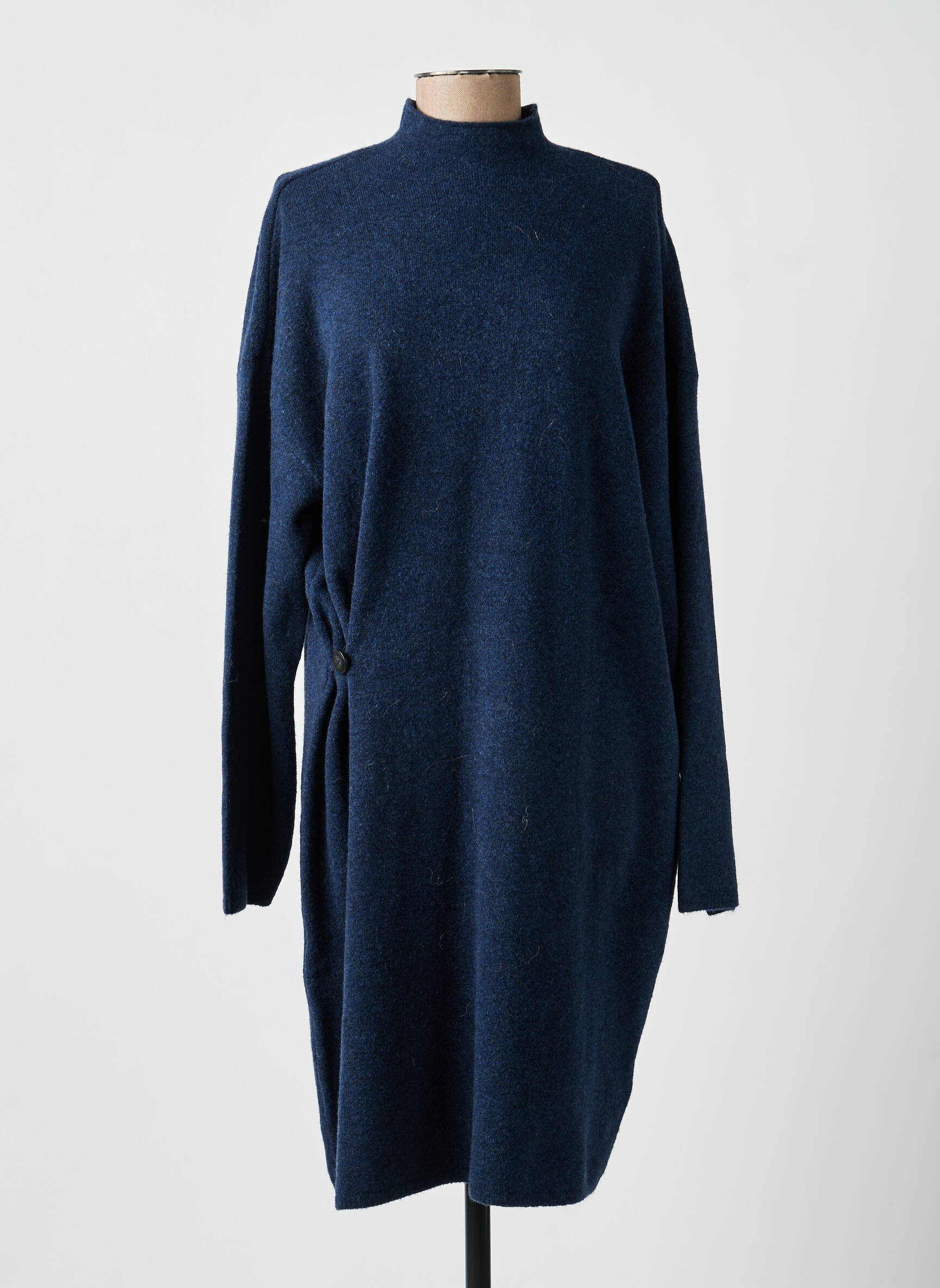 Robe pull coupe droite manches longues bleu YAYA femme