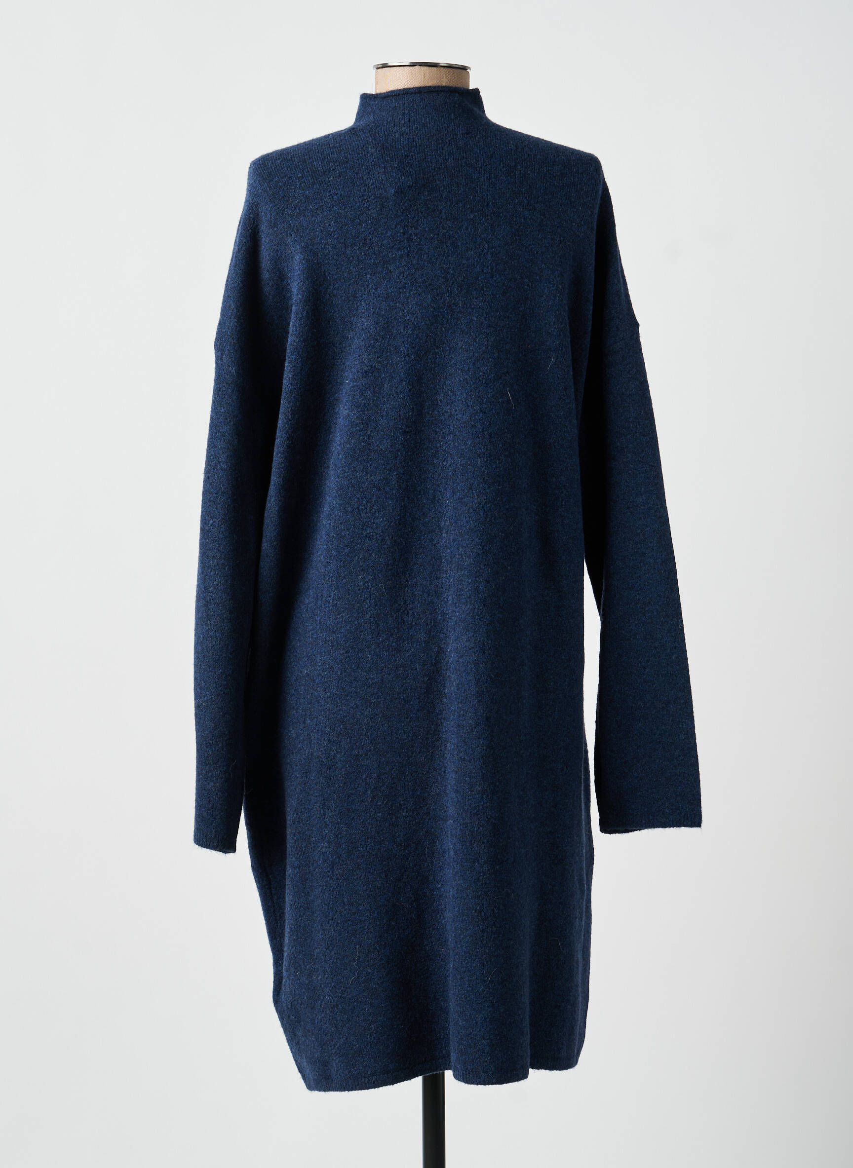 Robe pull coupe droite manches longues bleu YAYA femme