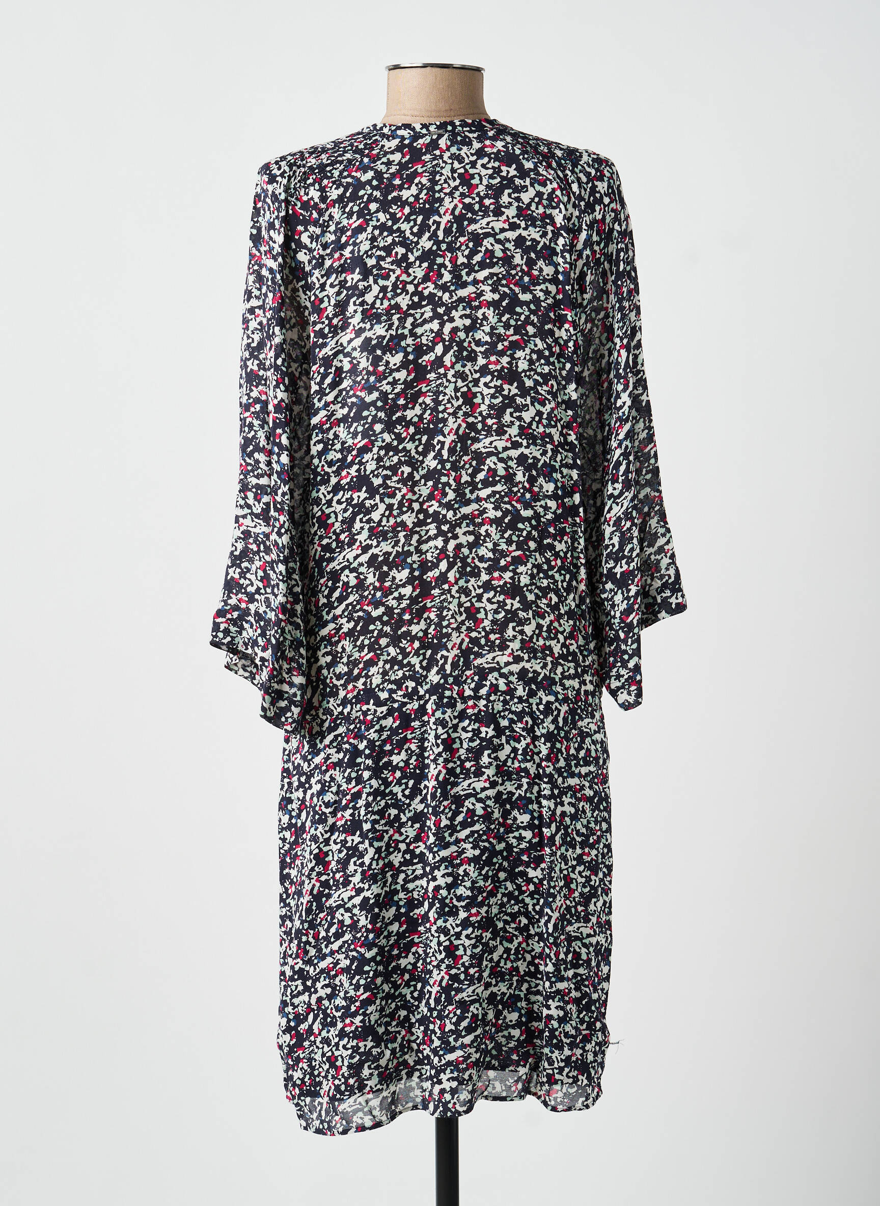Robe mi-longue imprimé fantaisie manches longues noir IKKS femme