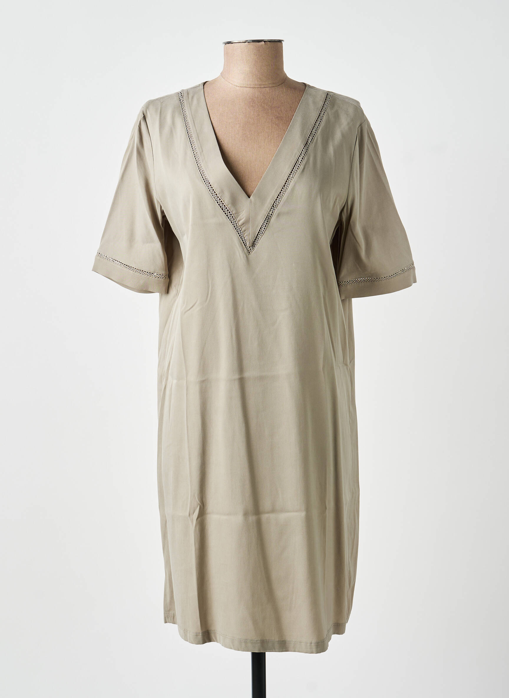 Robe mi-longue manches courtes manches courtes vert YAYA femme