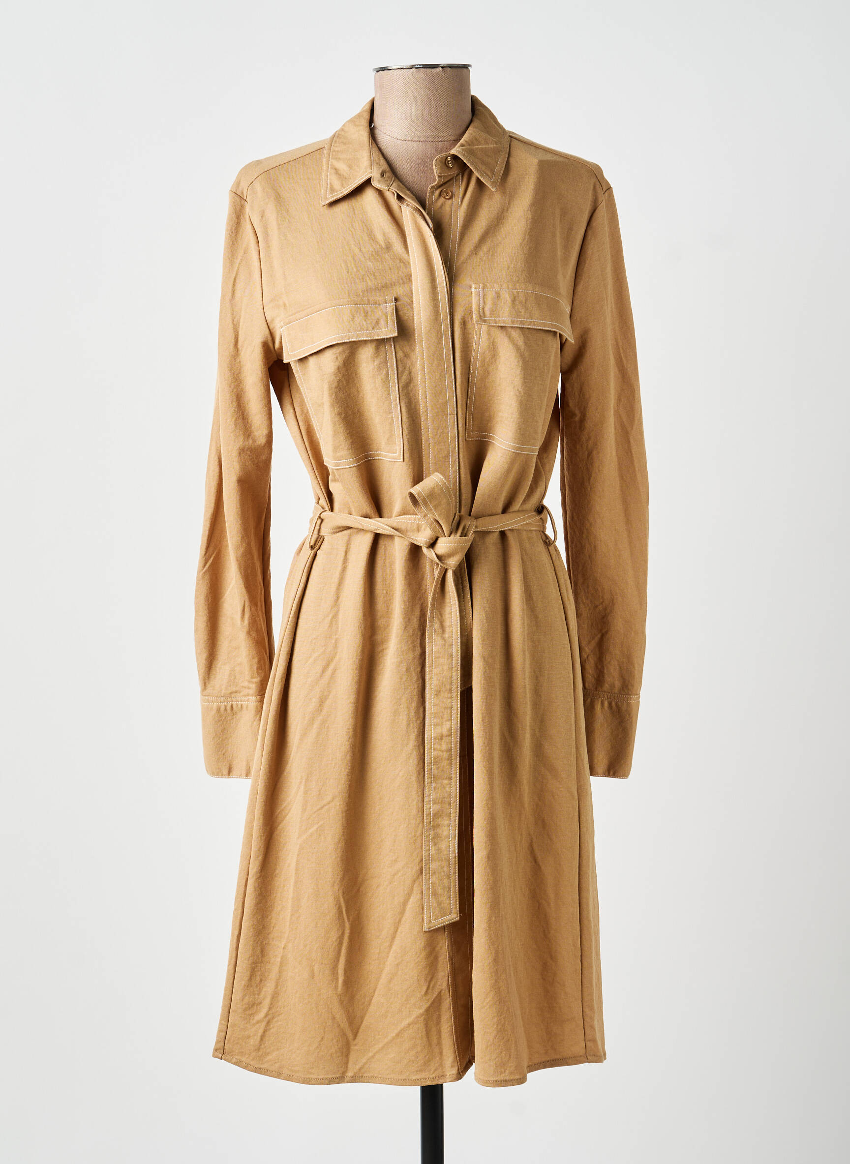 Robe mi-longue manches longues manches longues marron YAYA femme