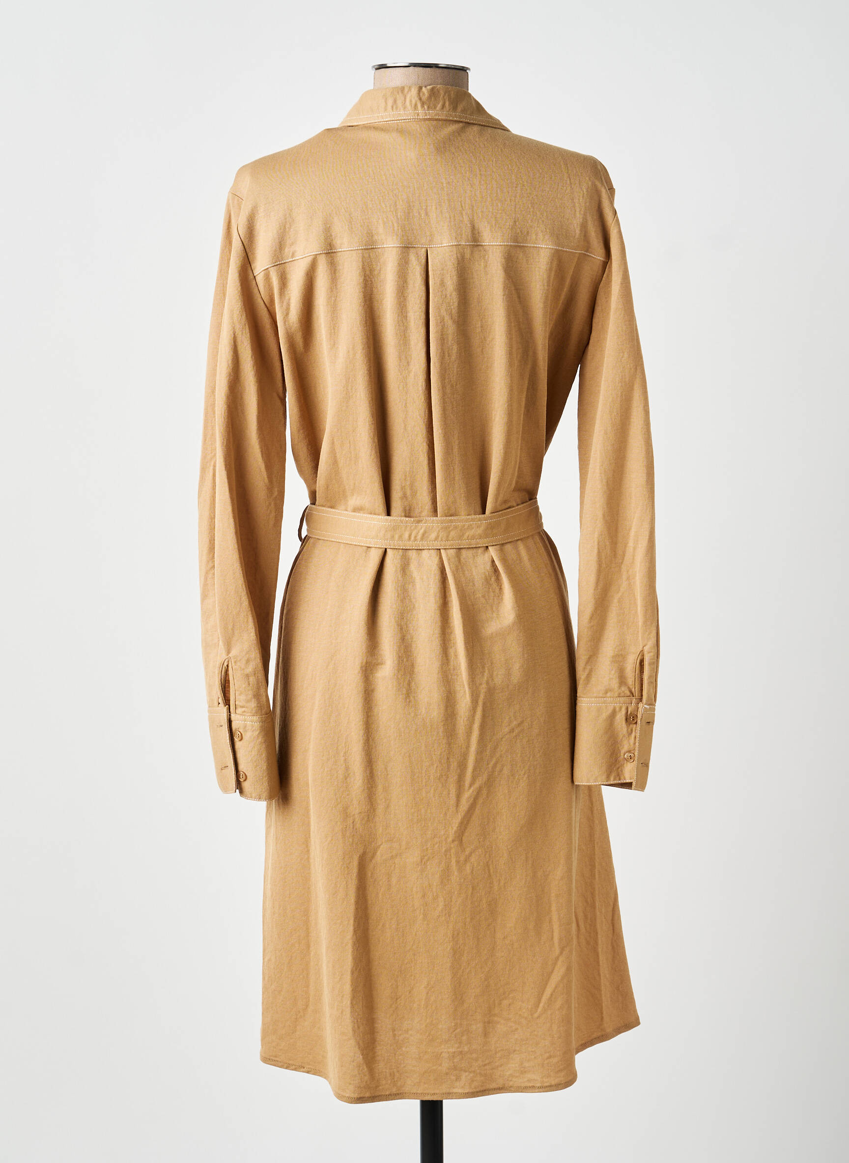 Robe mi-longue manches longues manches longues marron YAYA femme