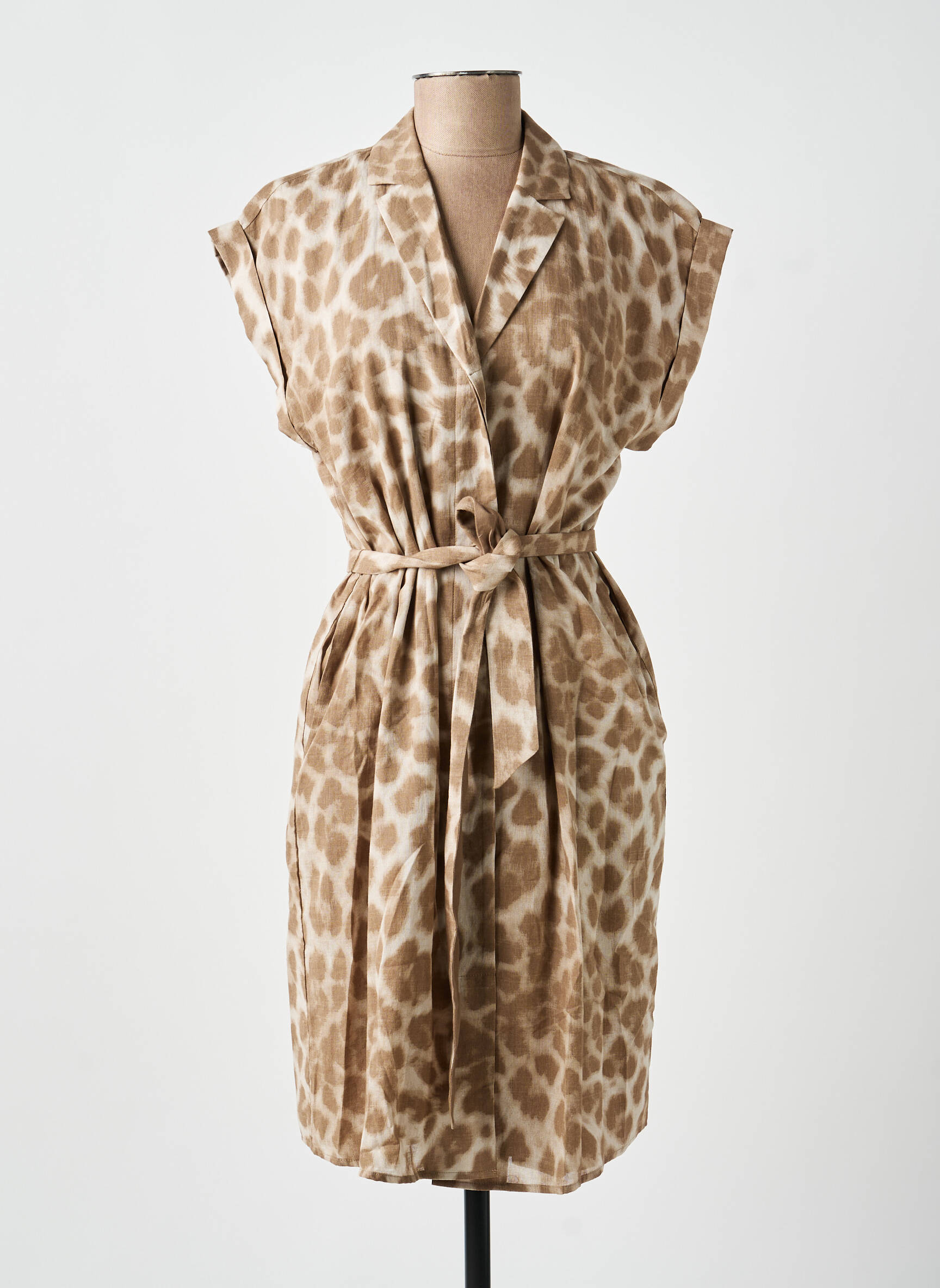 Robe mi-longue manches courtes manches courtes marron YAYA femme
