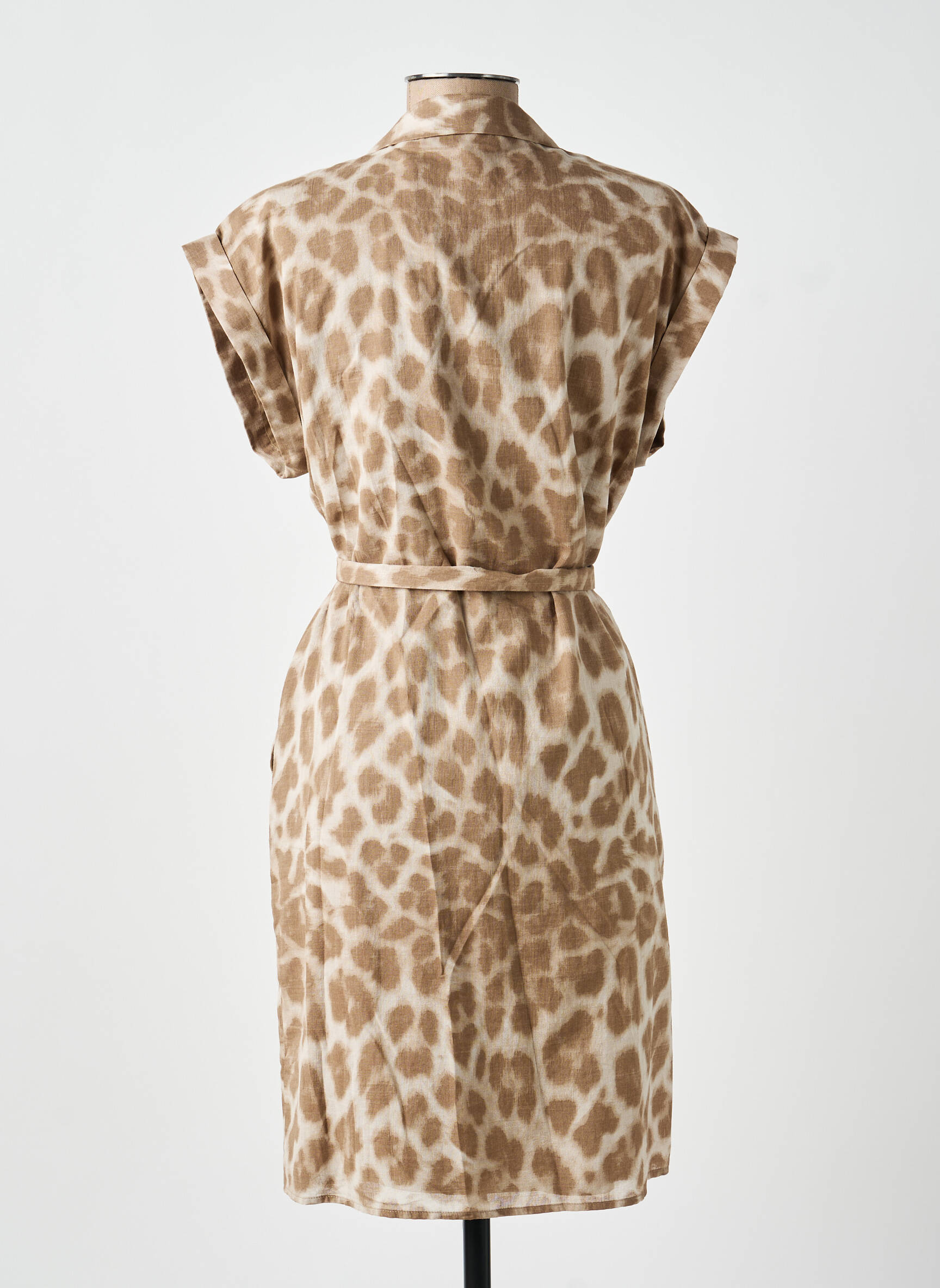 Robe mi-longue manches courtes manches courtes marron YAYA femme