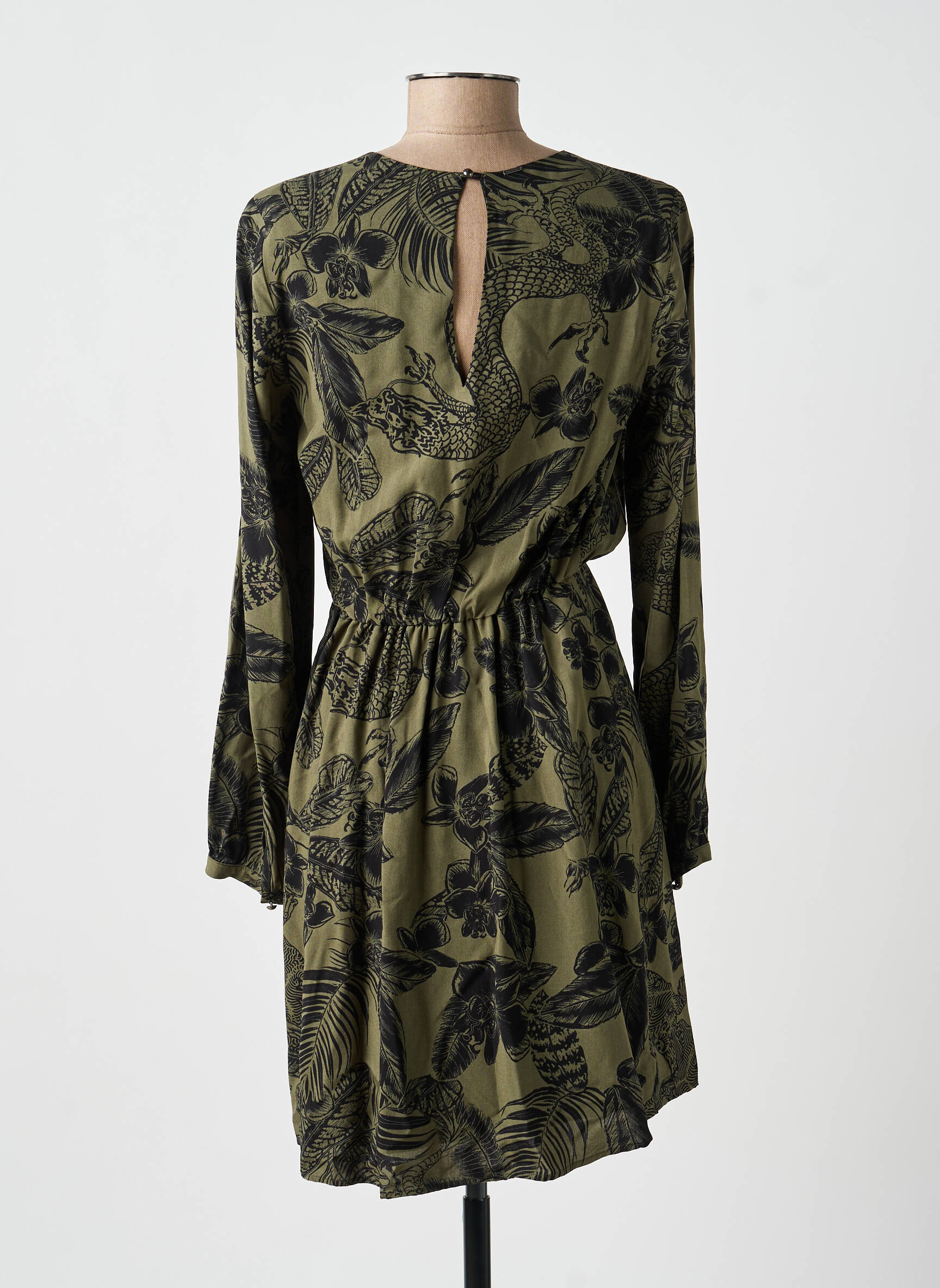 Robe mi-longue imprimé fantaisie manches longues vert IKKS femme
