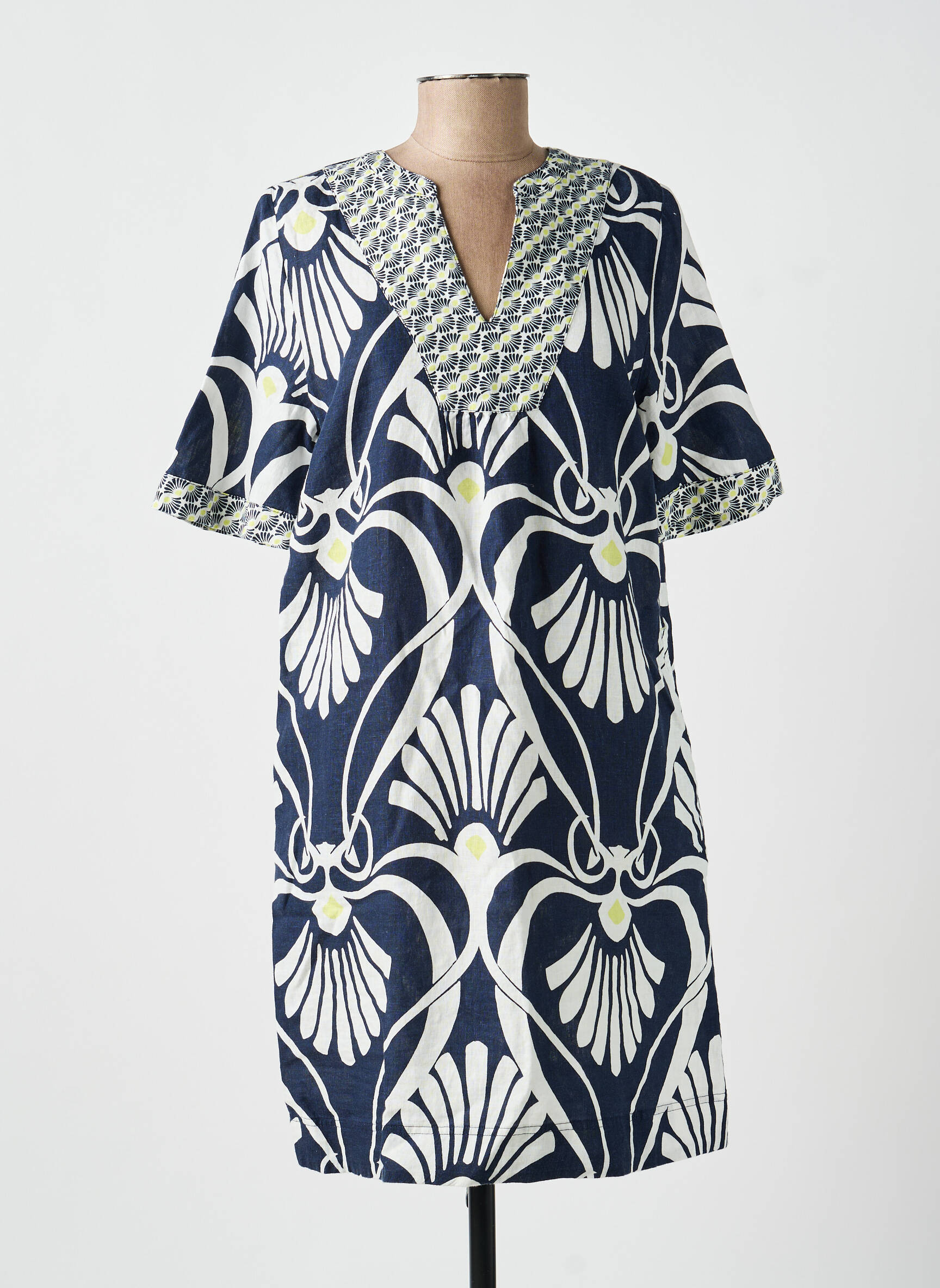 Robe mi-longue imprimé fantaisie manches courtes bleu WHITE STUFF femme