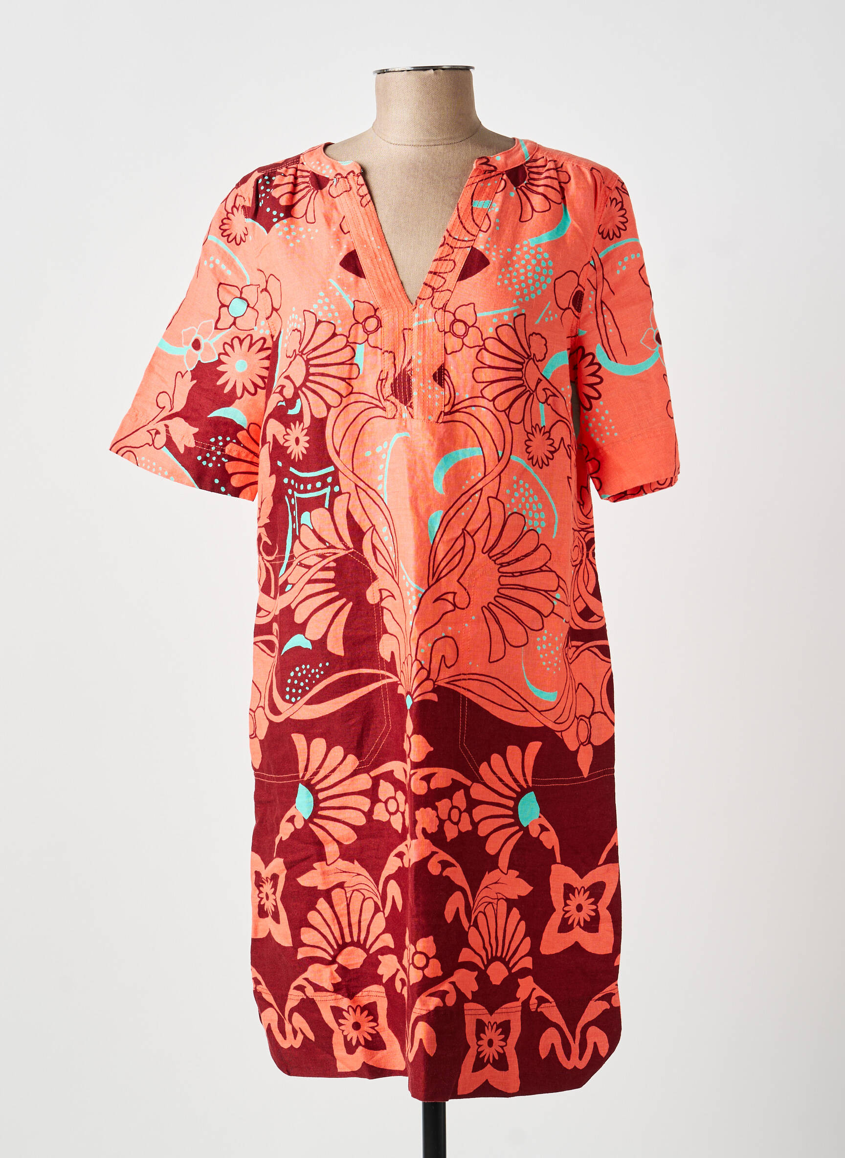 Robe mi-longue imprimé fantaisie manches courtes orange WHITE STUFF femme
