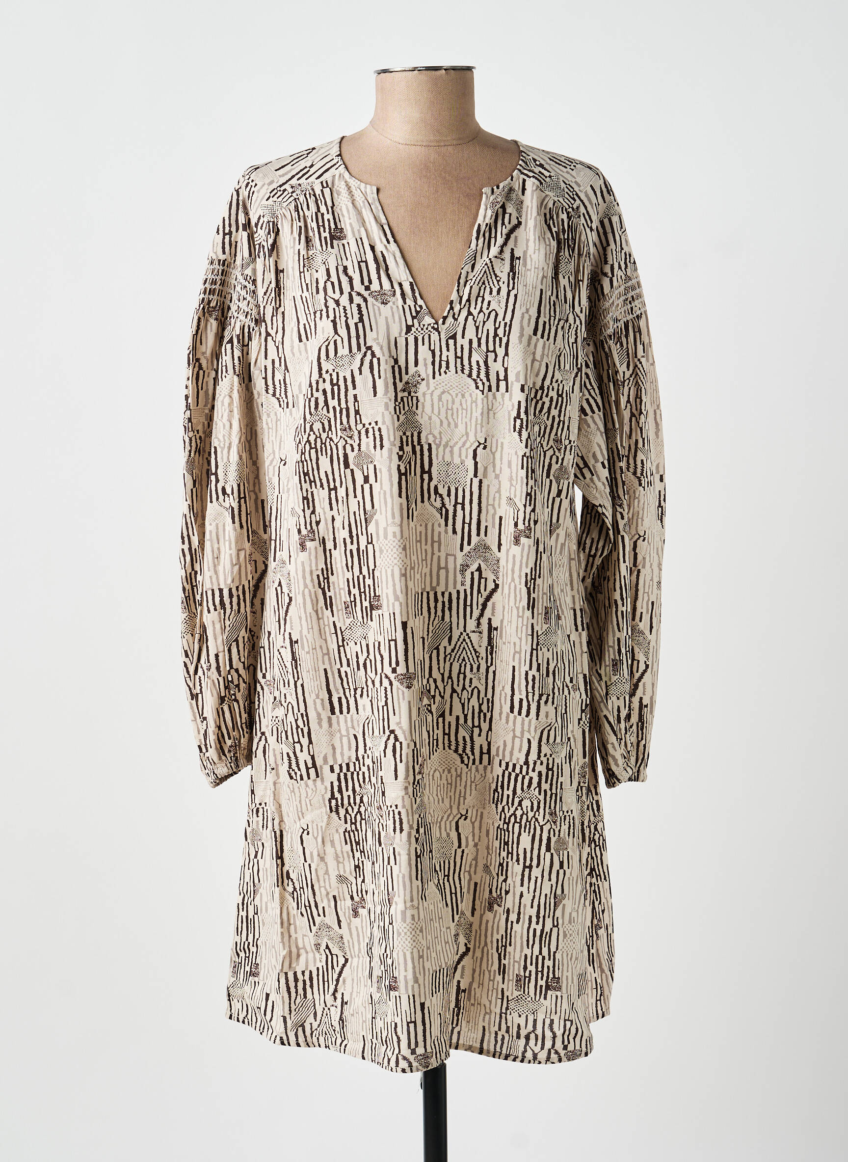 Robe mi-longue imprimé fantaisie manches longues gris YAYA femme