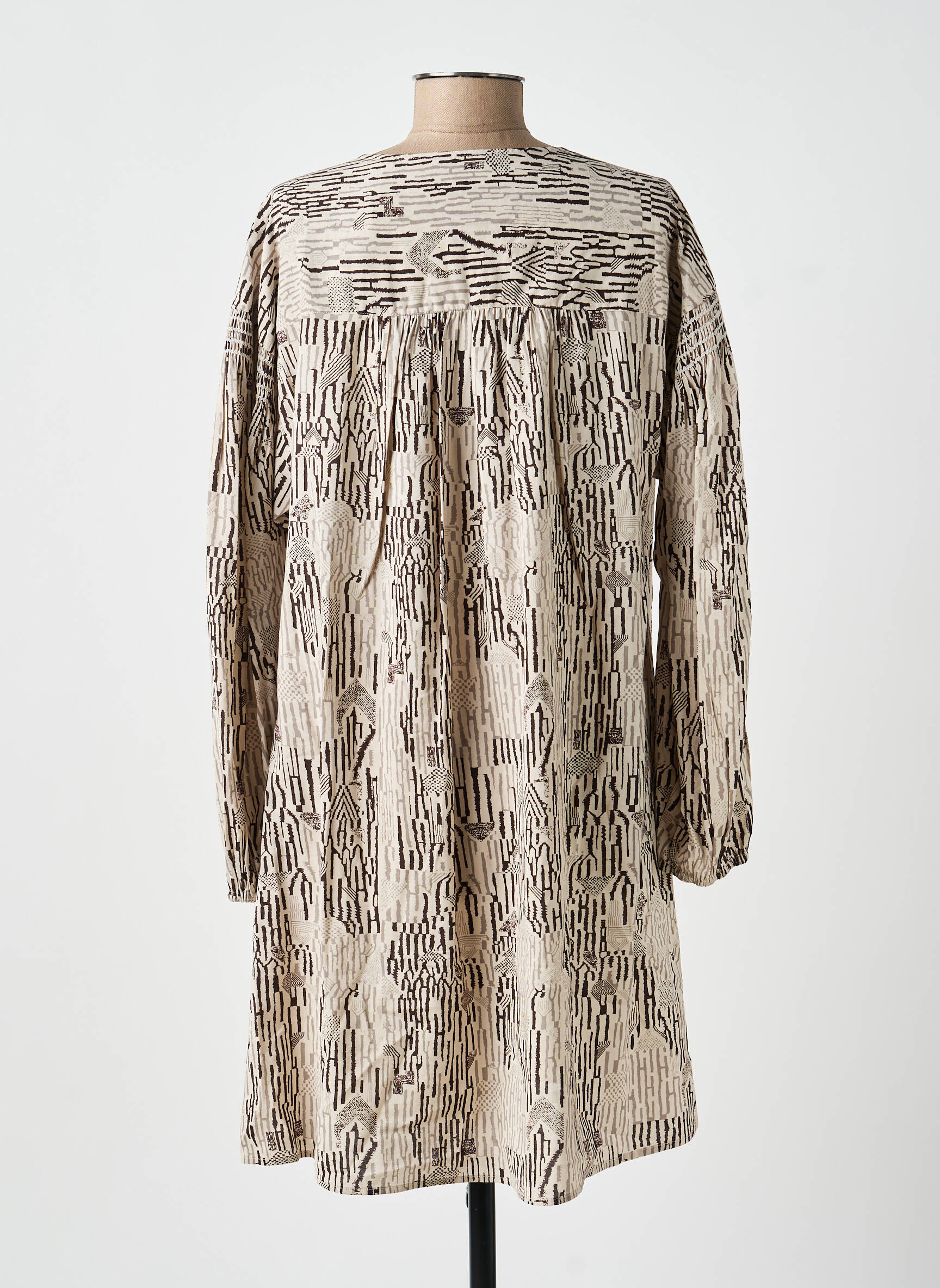 Robe mi-longue imprimé fantaisie manches longues gris YAYA femme