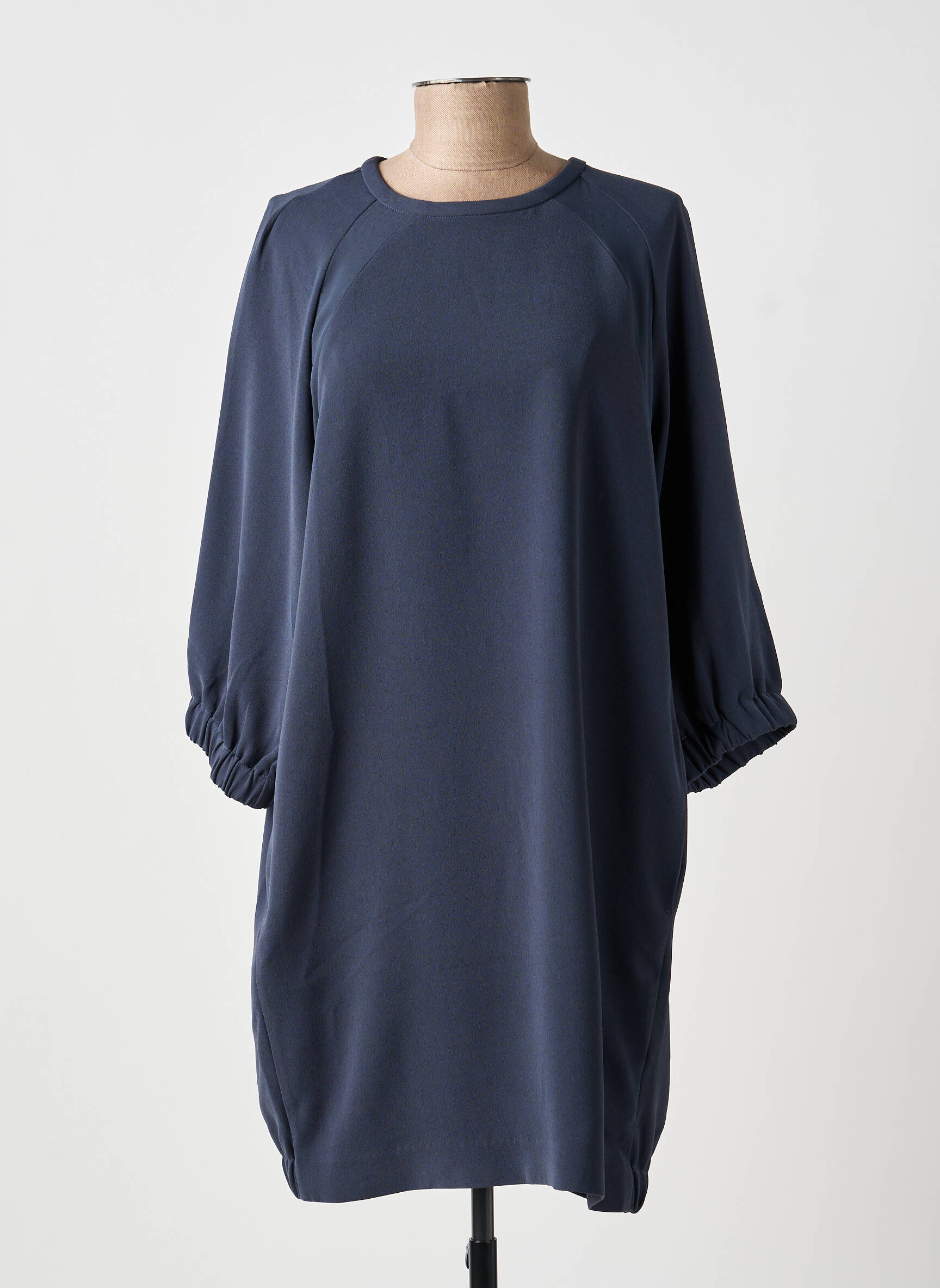 Robe mi-longue manches longues manches longues bleu YAYA femme